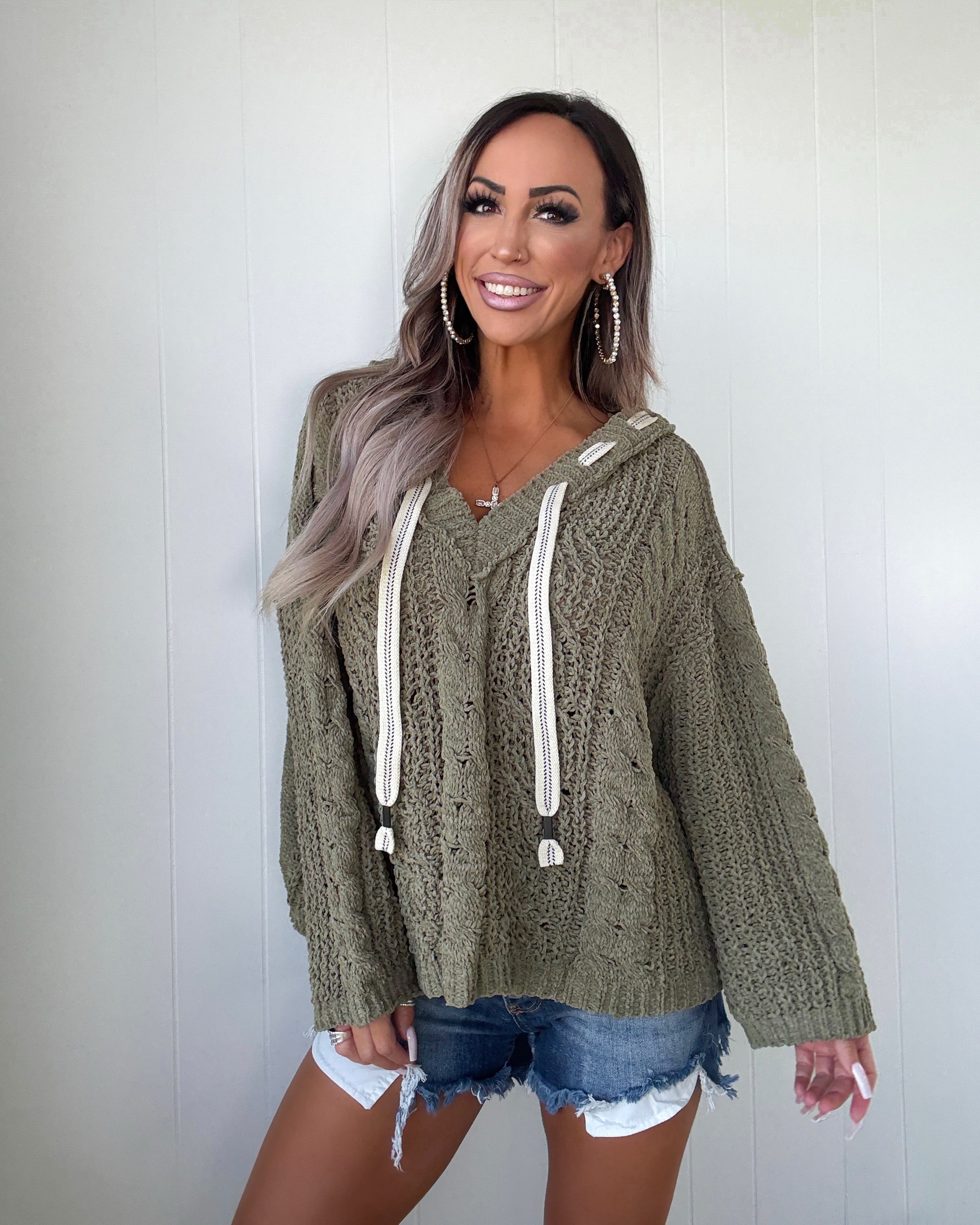 Warm Whisper Hooded Sweater - Moss