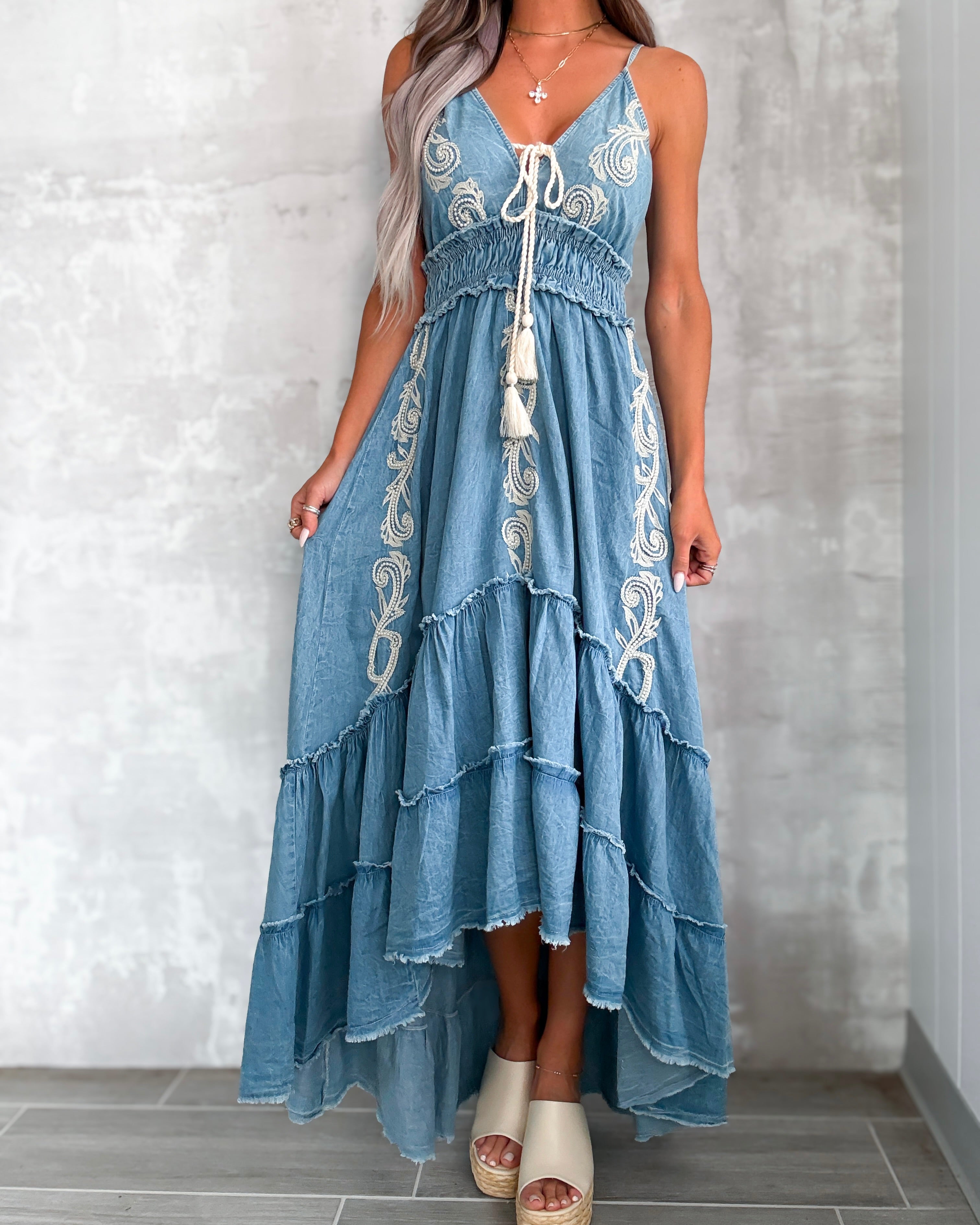 Whispering Indigo Hi Lo Detail Dress - Denim
