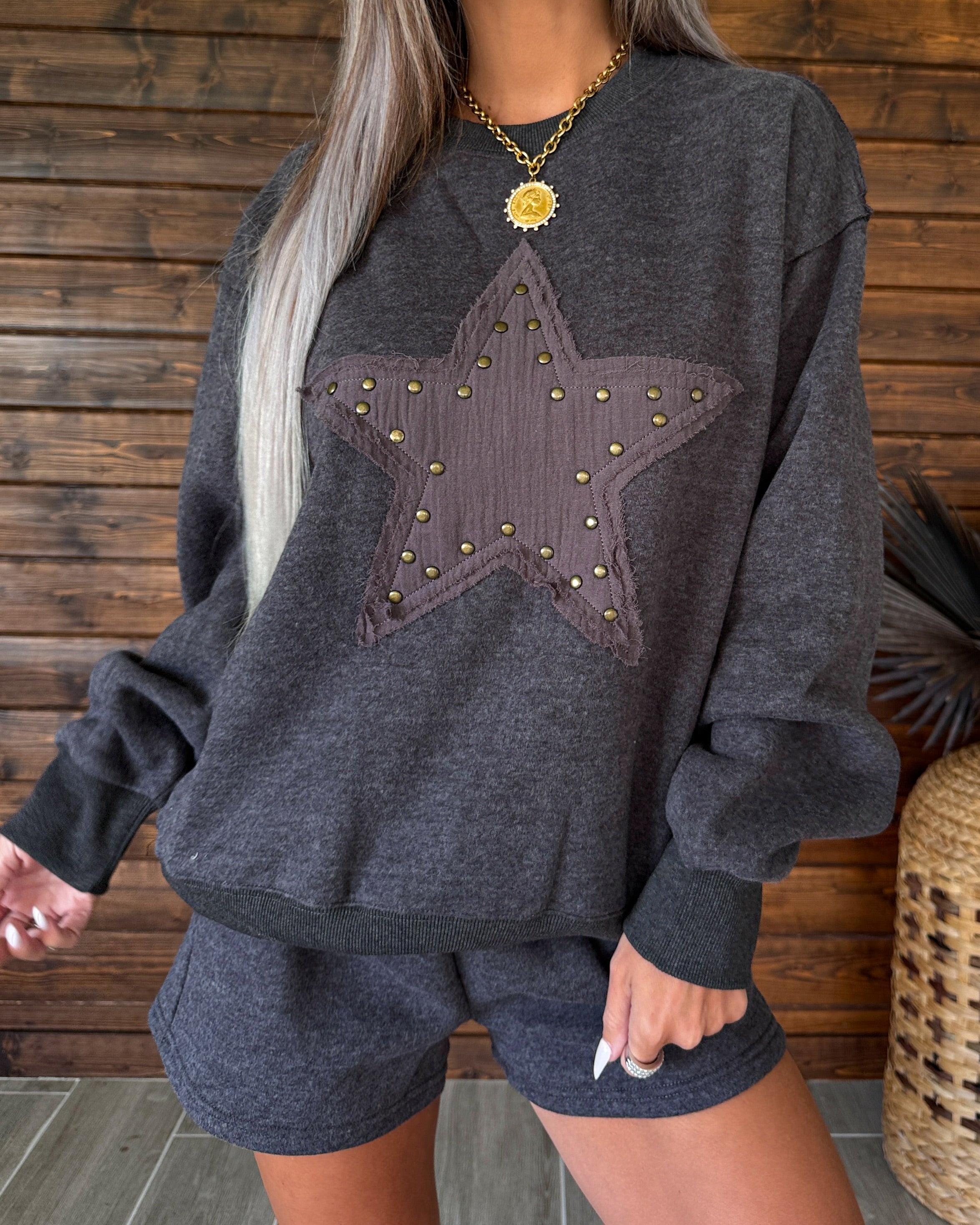 Starstruck Patch Crewneck Sweatshirt - Charcoal