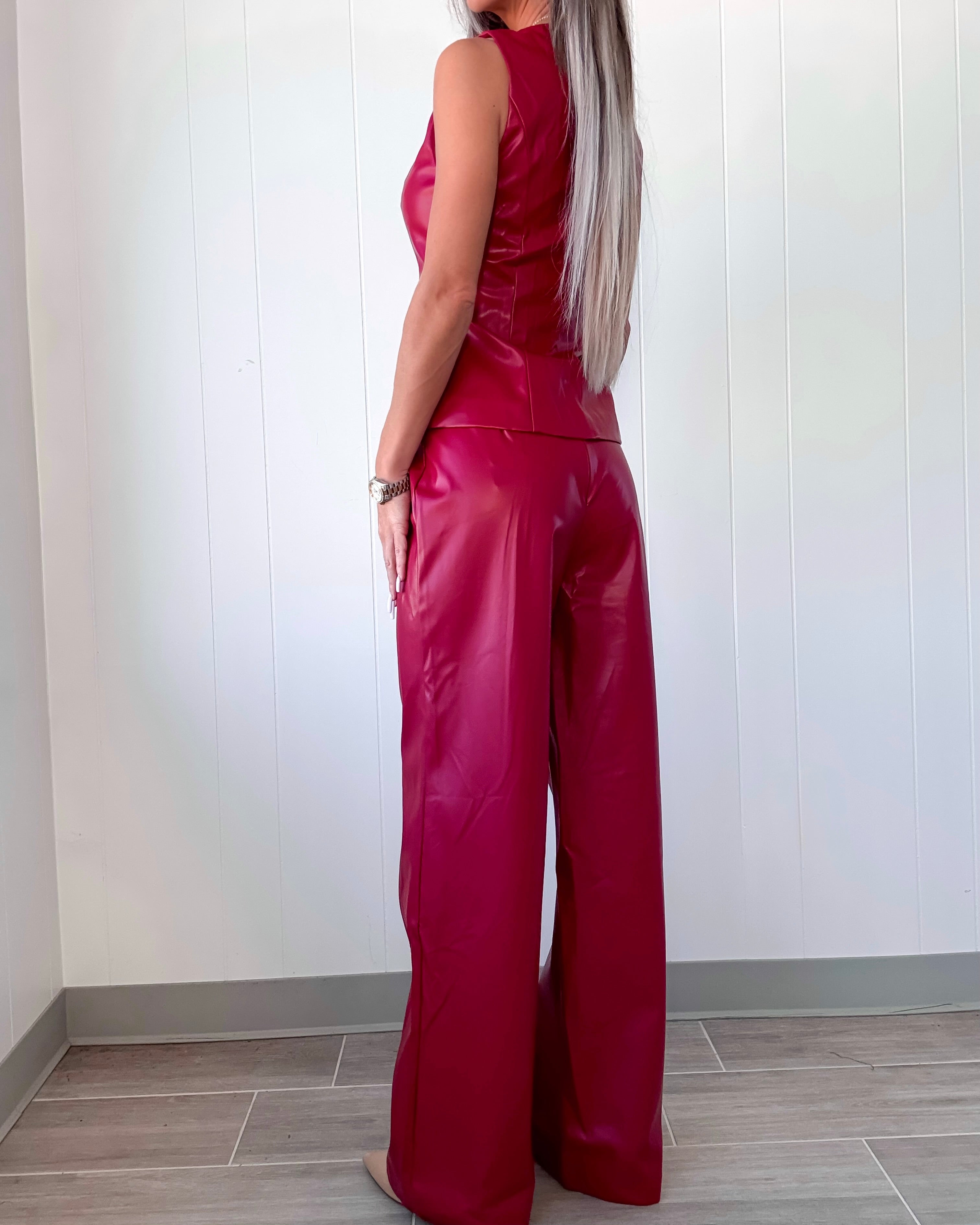 Edge Theory Faux Leather Pants Set - Red