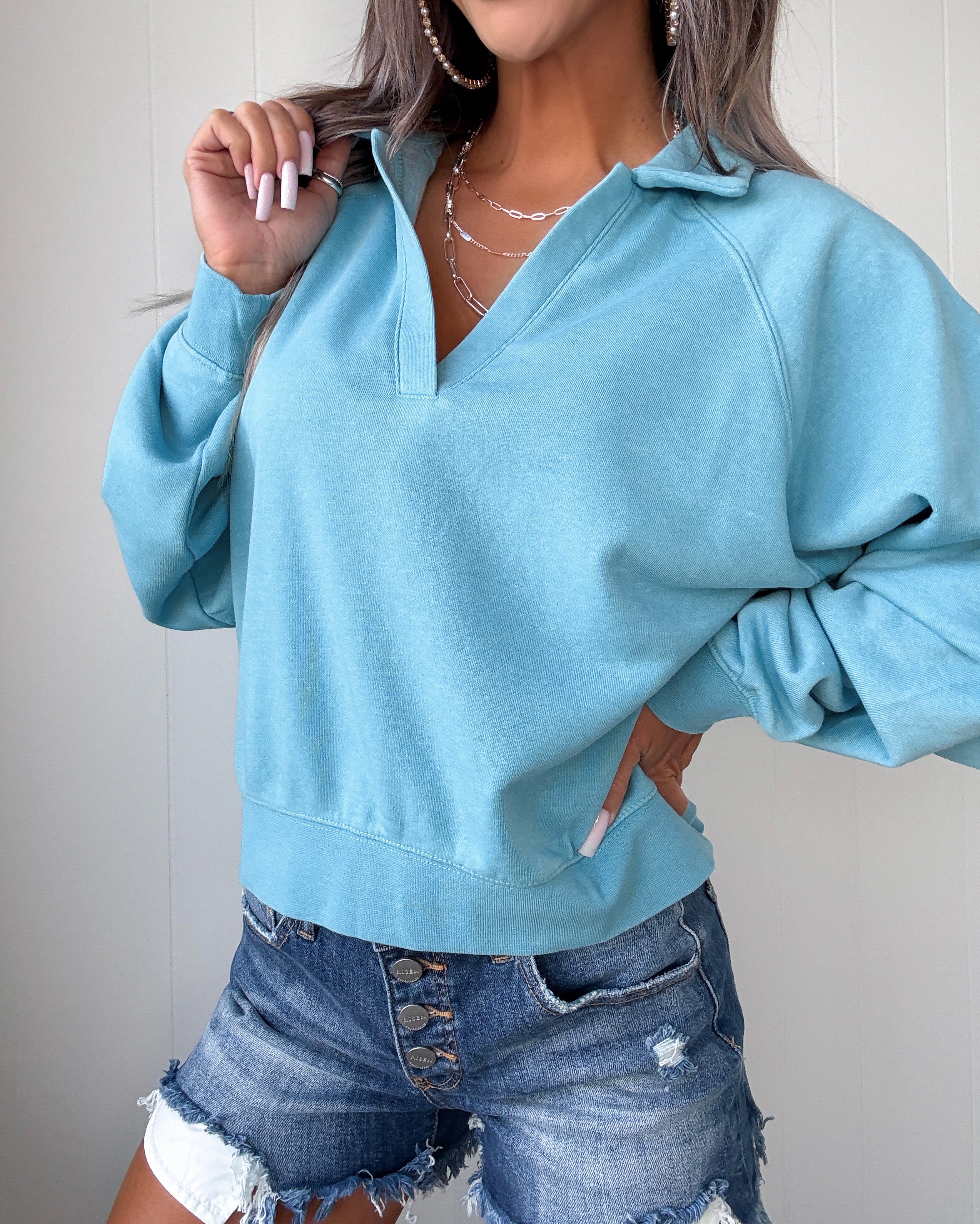 Soft Whispers 1/4 Zip Pullover - Sky Blue