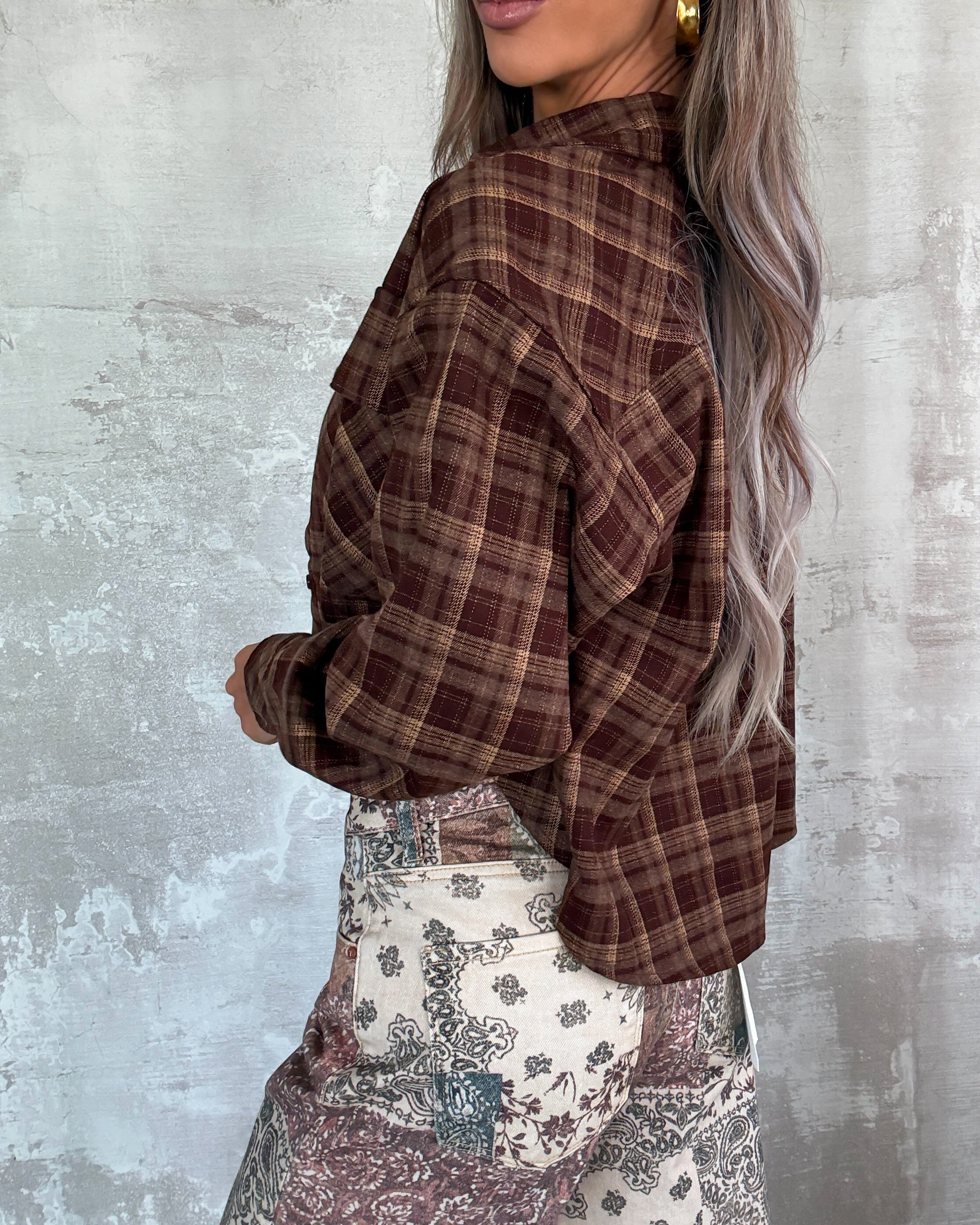 Cozy Cabin Plaid Button-Up Shirt - Brown