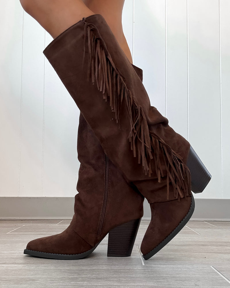 Oakley Fringe Suede Boots - Brown