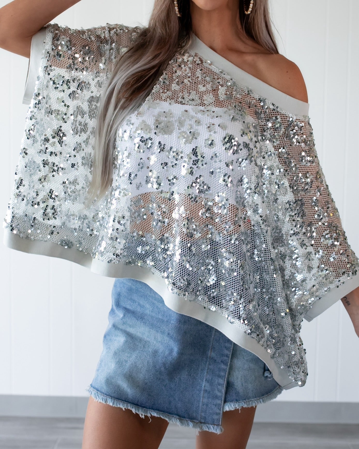Disco Baby Metallic Sequin Mesh Top - Silver