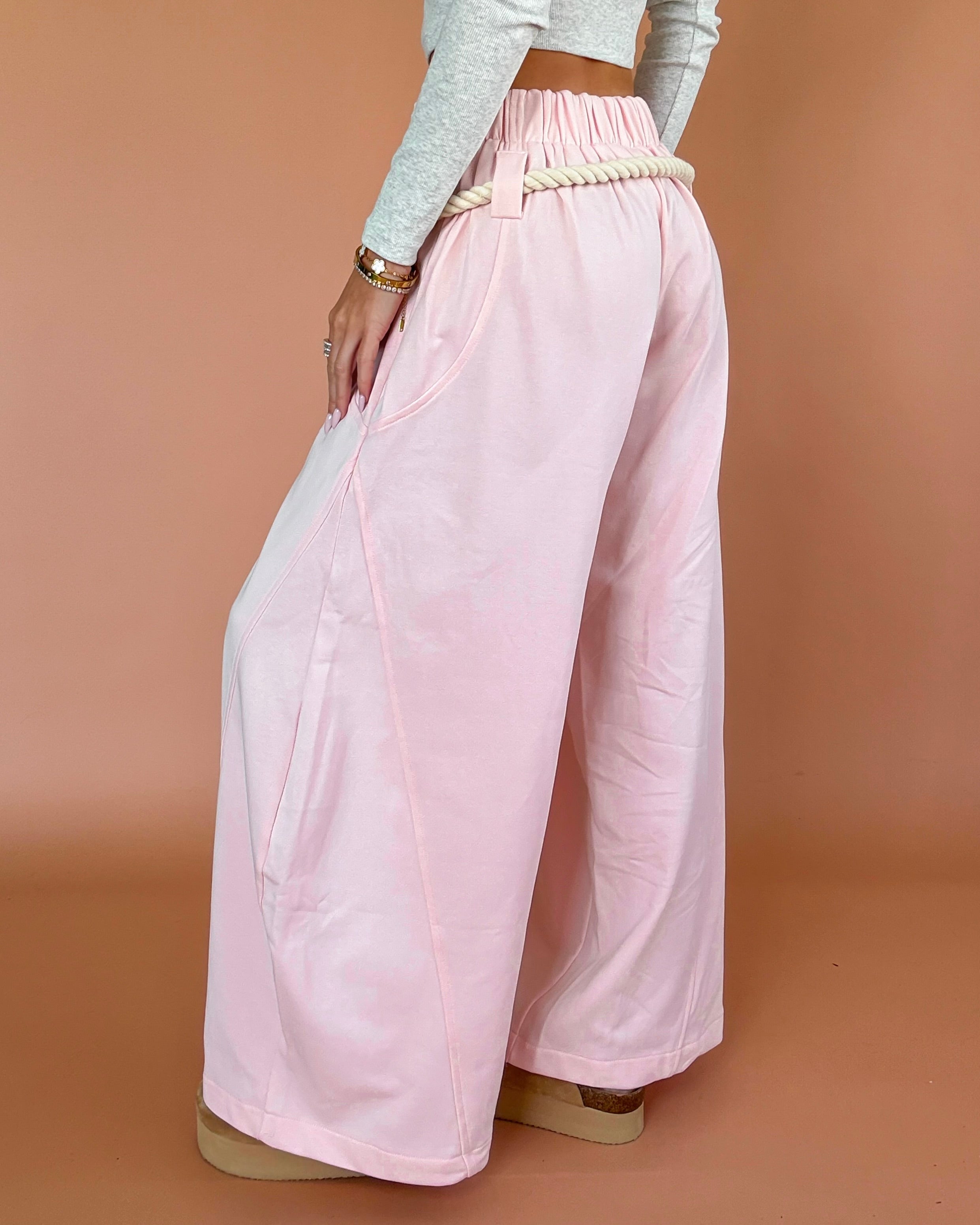 Roped In Barrel French Terry Pants - Blush Pink