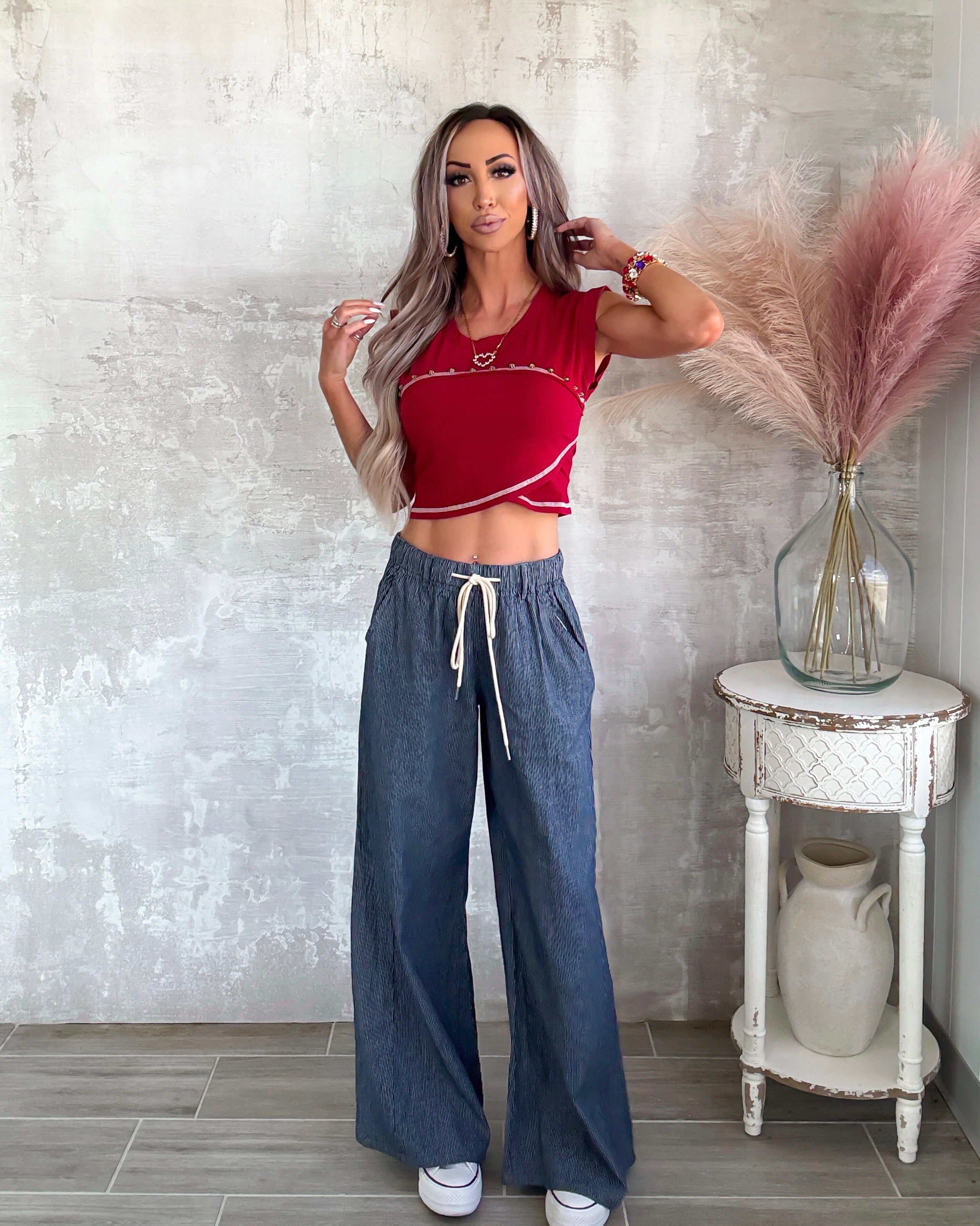 Firecracker Stitched Fitted Tank - Red