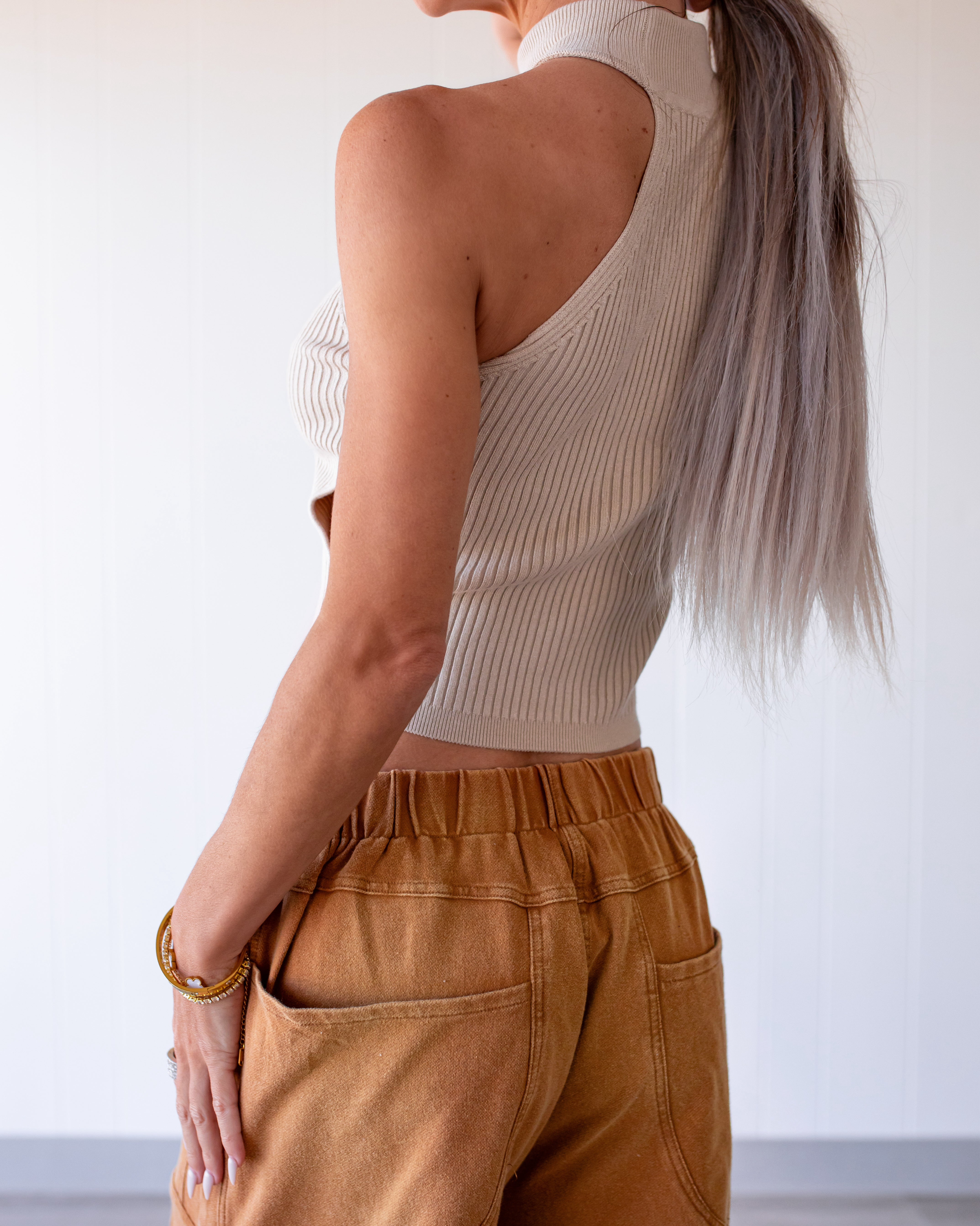 Oat So Pretty Cutout Turtleneck Tank