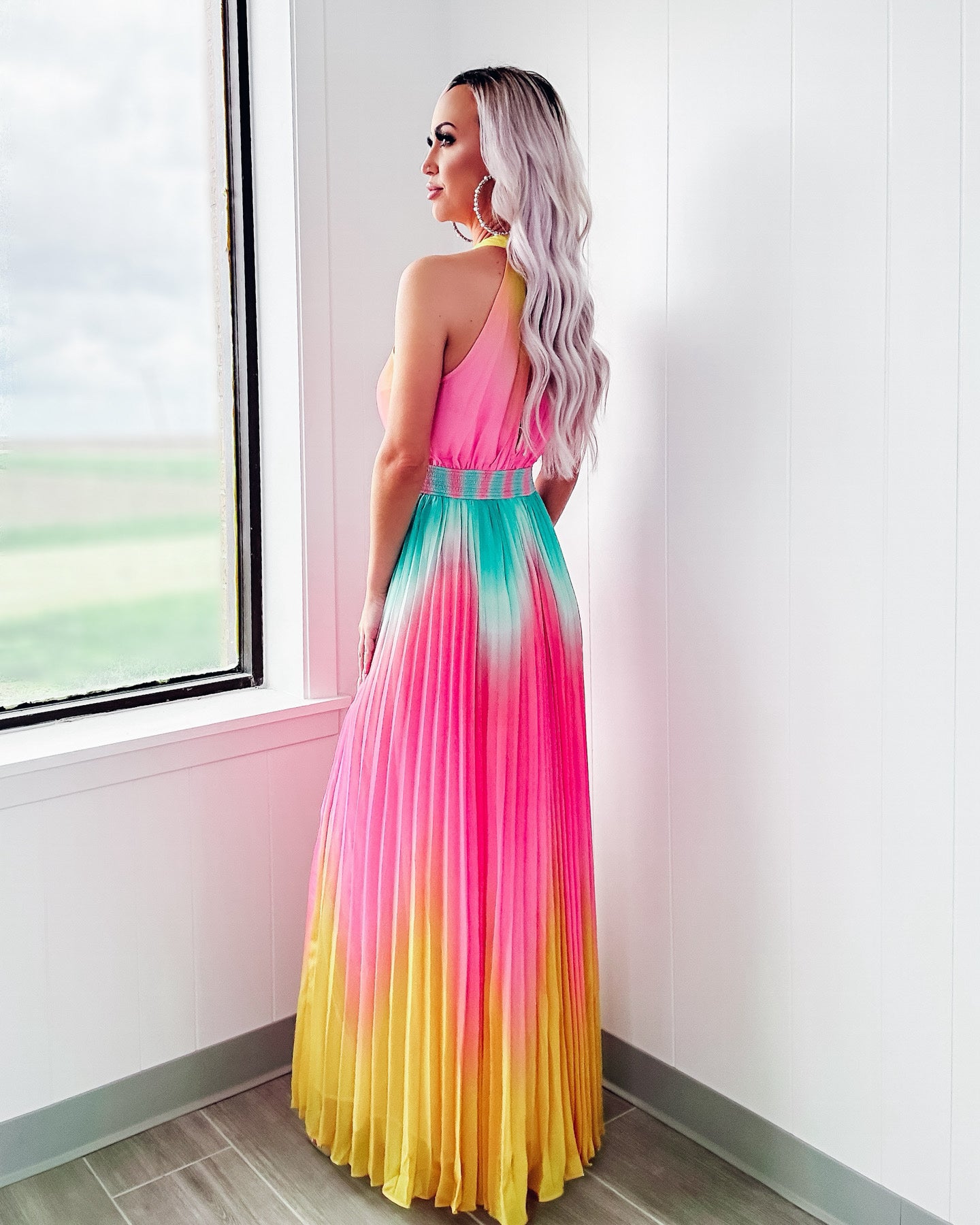 Pleated ombre maxi dress Clearance