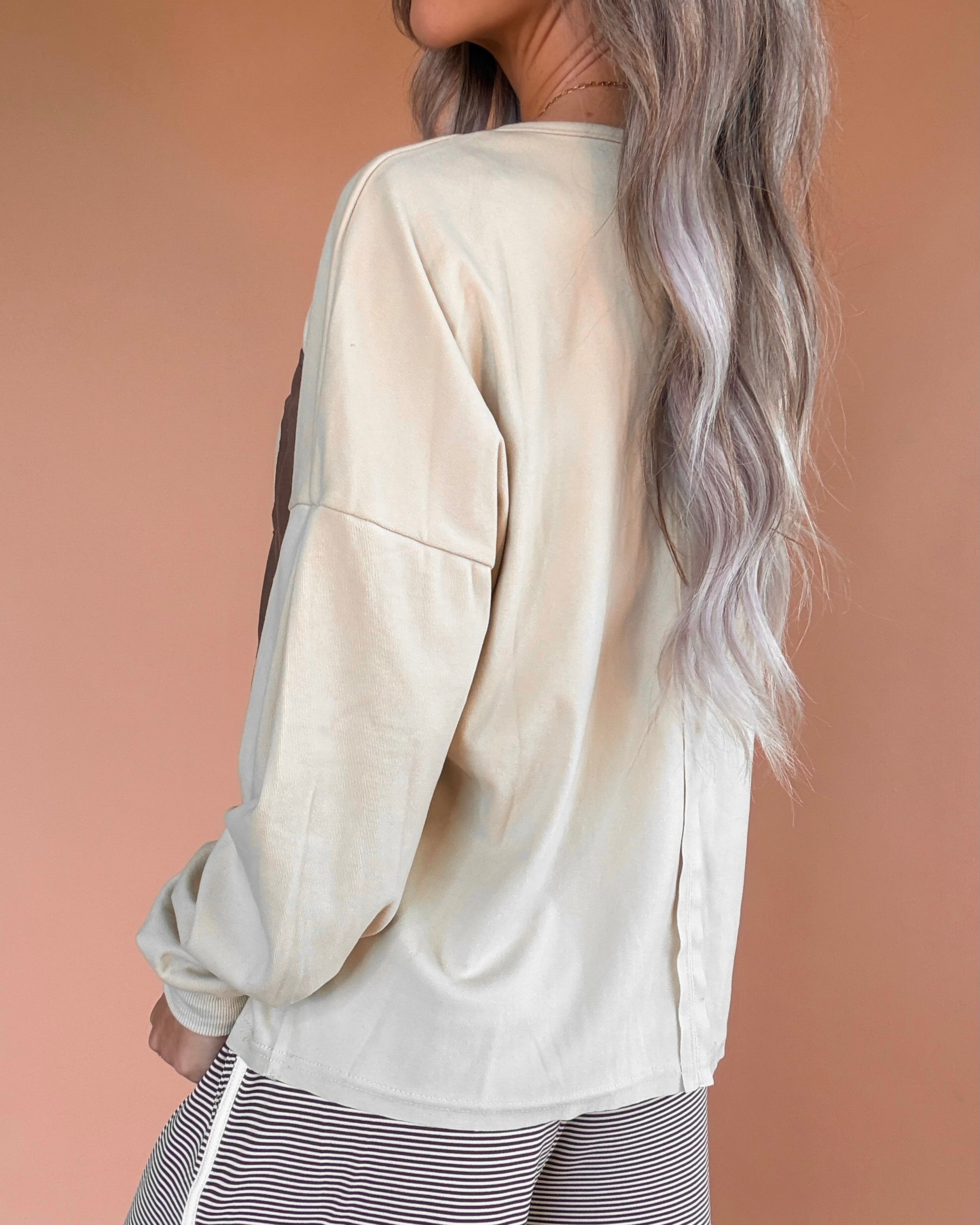 Patch 18 Oversized Henley Long Sleeve Top - Oatmeal