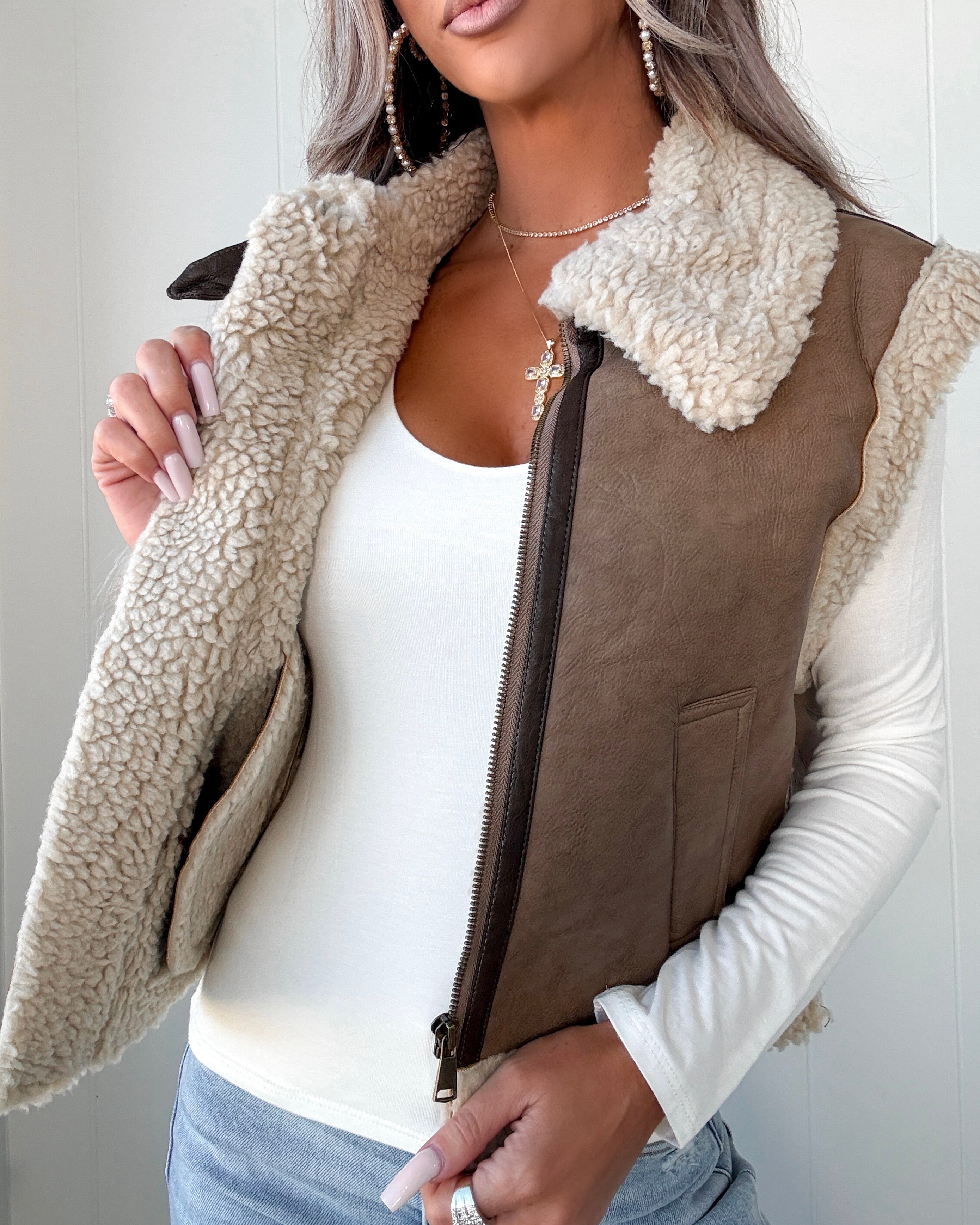 DOORBUSTER Faux Leather Belted Vest - Truffle