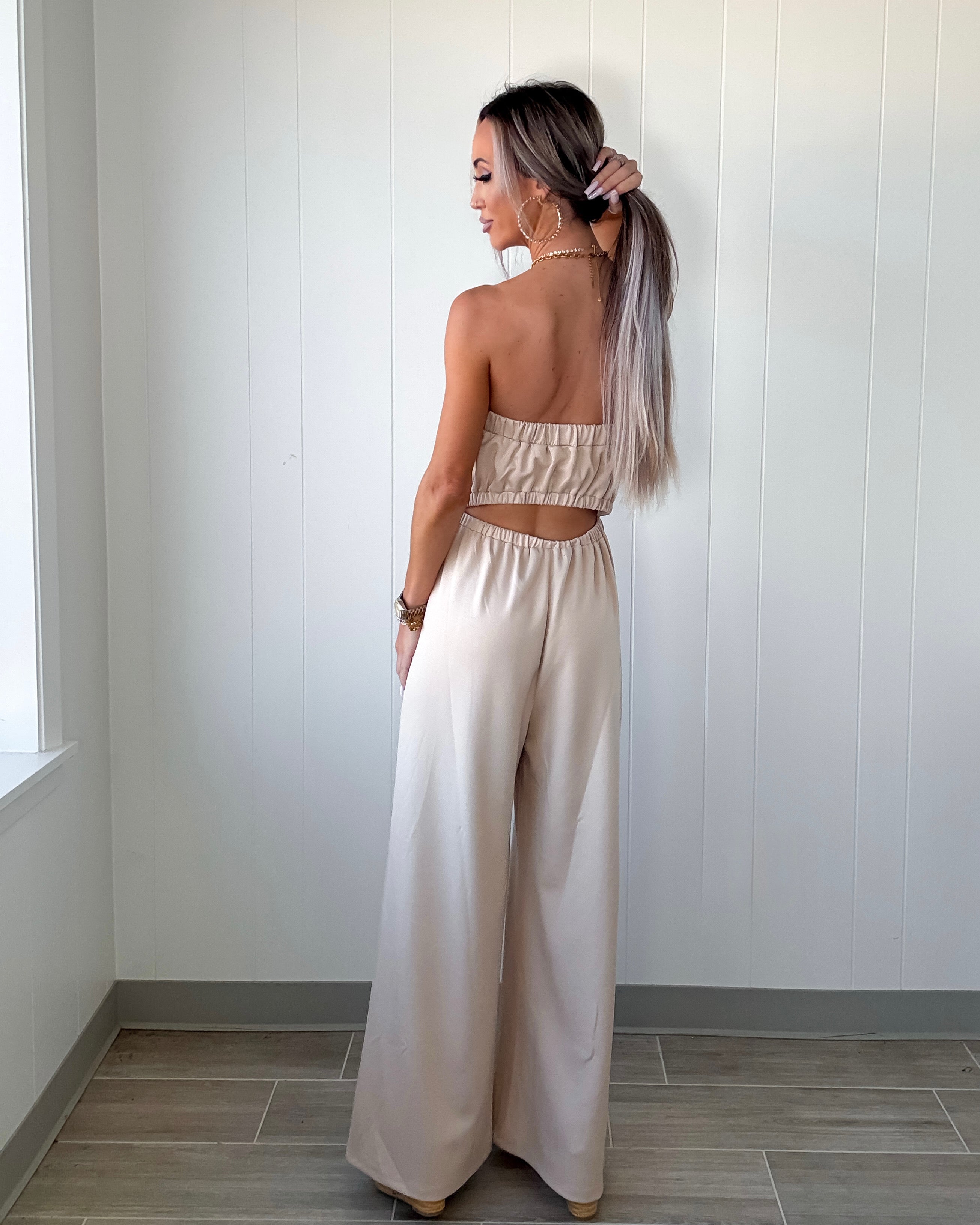 Graceful Girl Modal Strapless Jumpsuit - Beige
