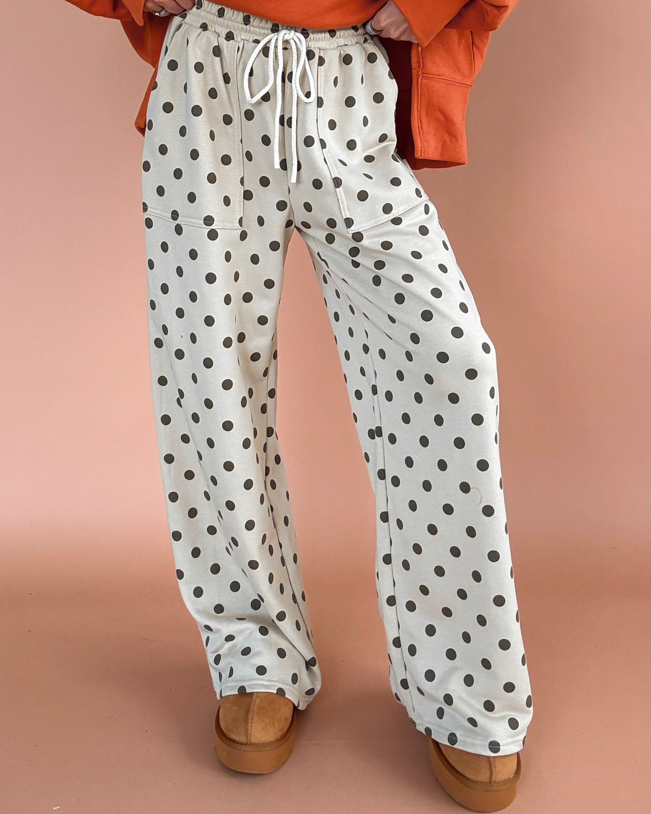 Autumn Brunch Polka Dot Lounge Pants - Beige