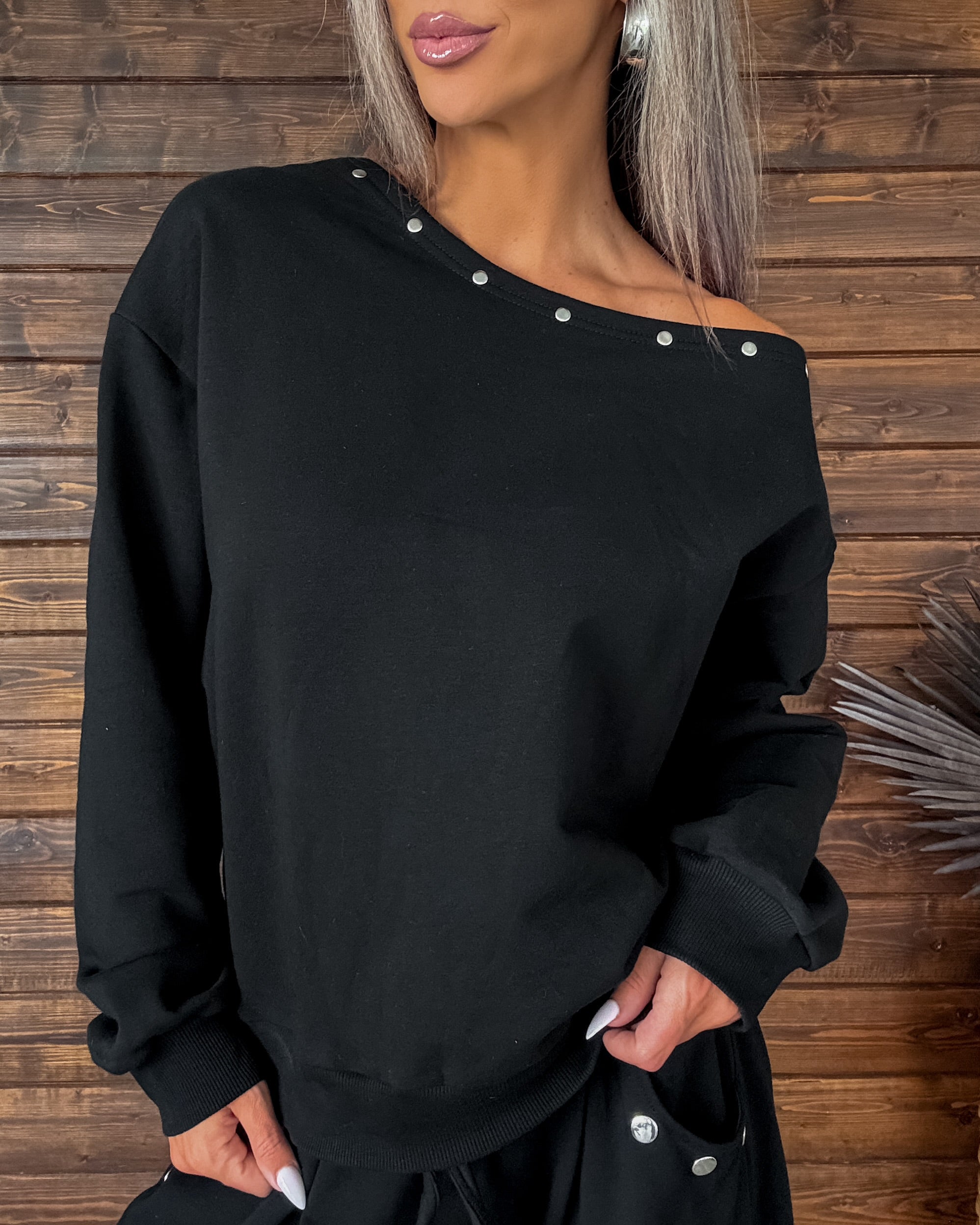 Grommet & Glam One Shoulder Set - Black