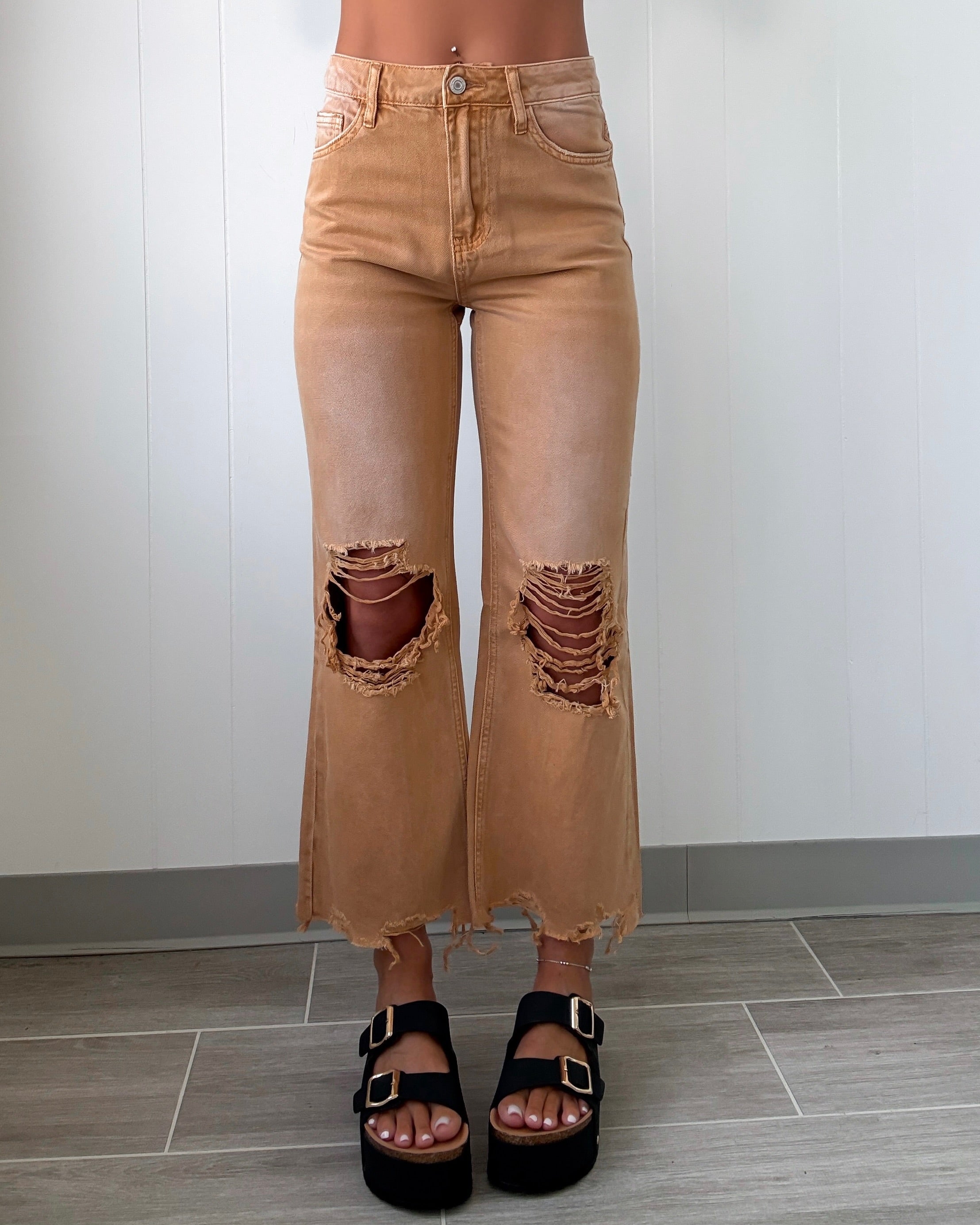 Brylee Distressed Crop Jeans - Sand