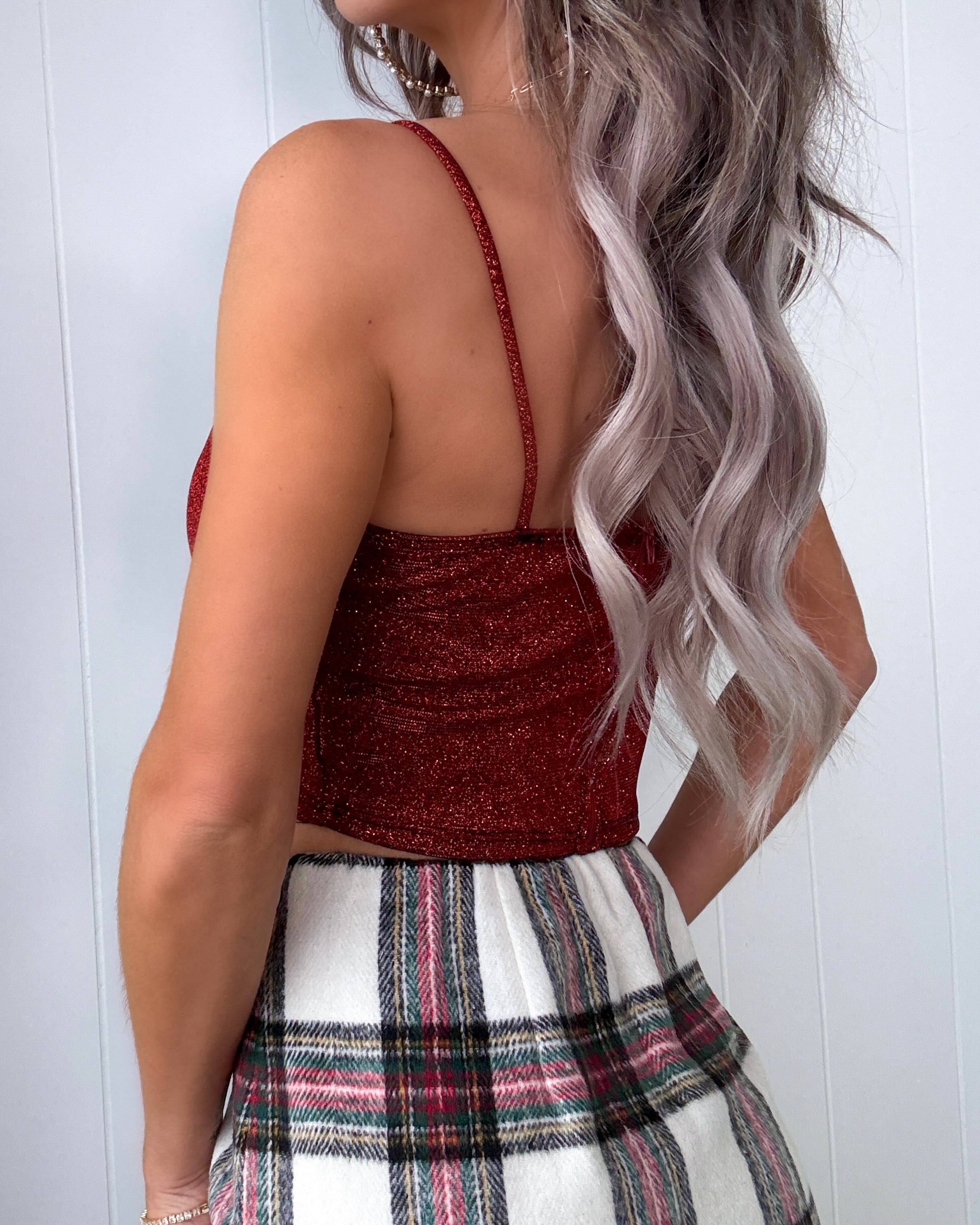 Dazzling Dream Metallic Crop Tank - Red