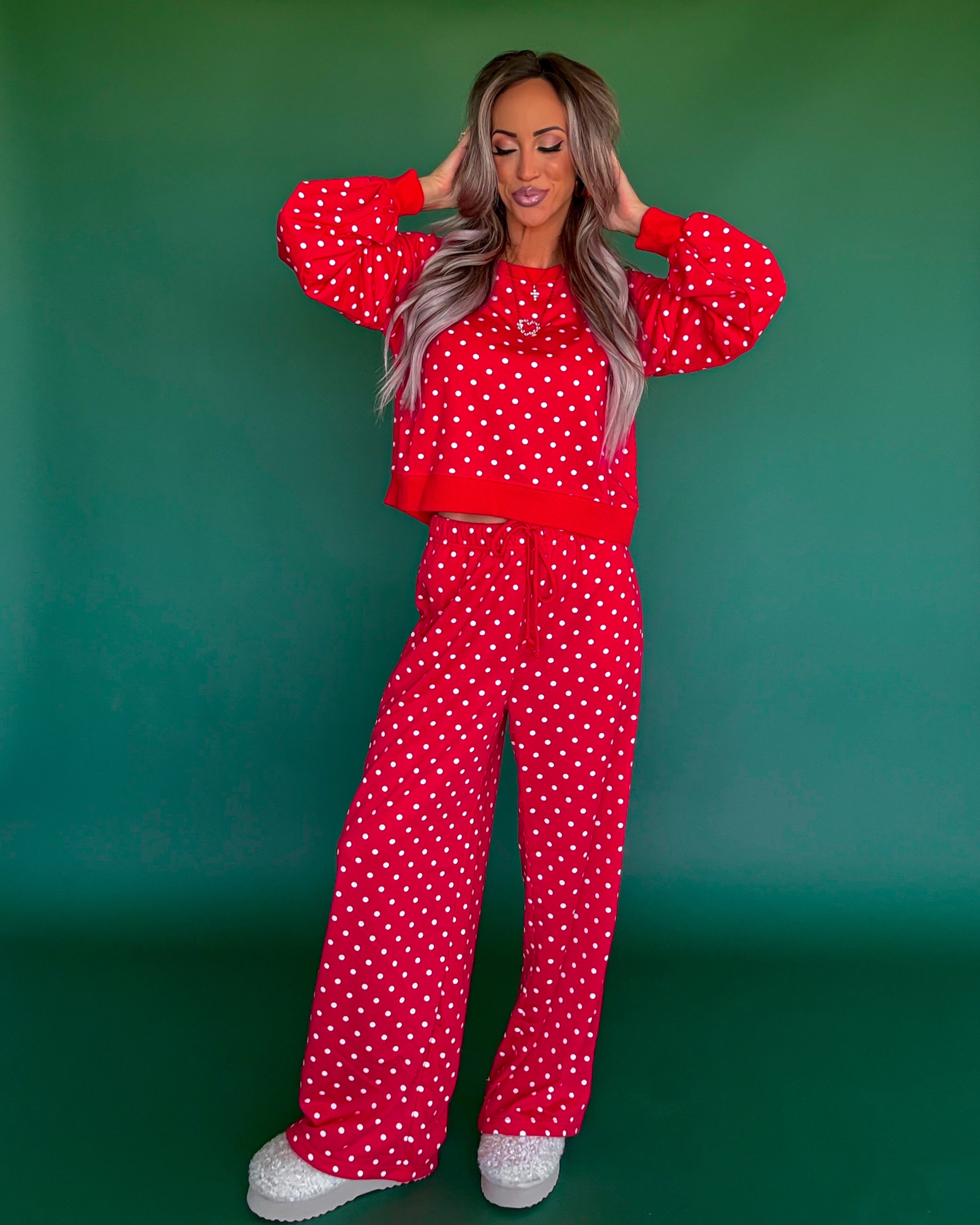 Polka Dot Party Lounge Pants Set - Red