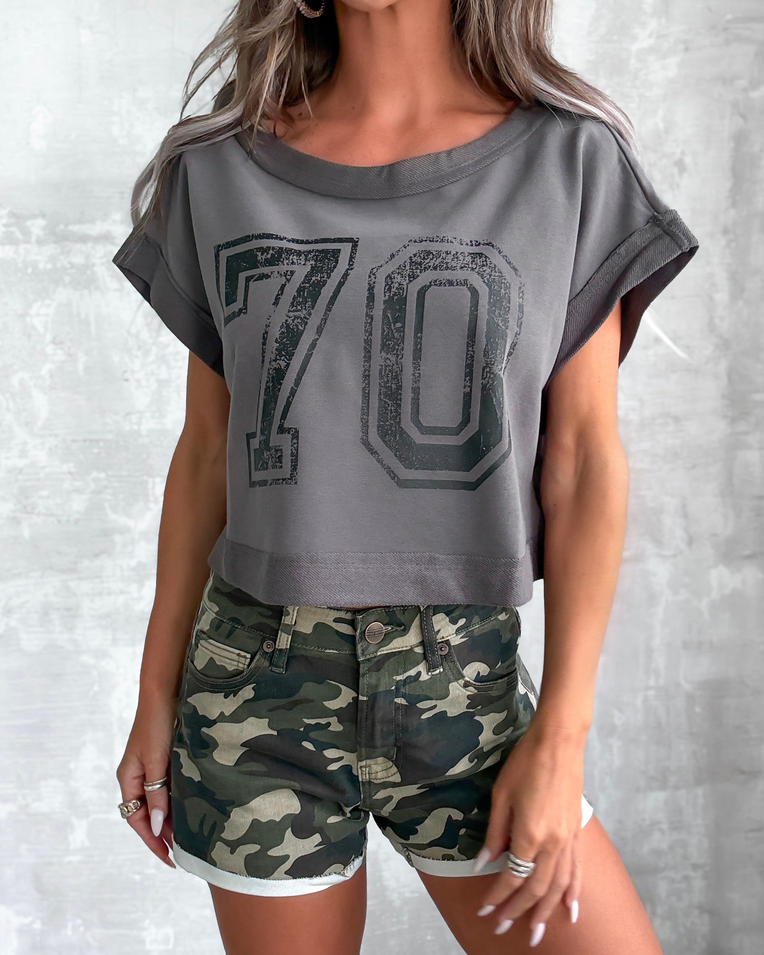 70 Open Back Crop Tee - Dark Grey