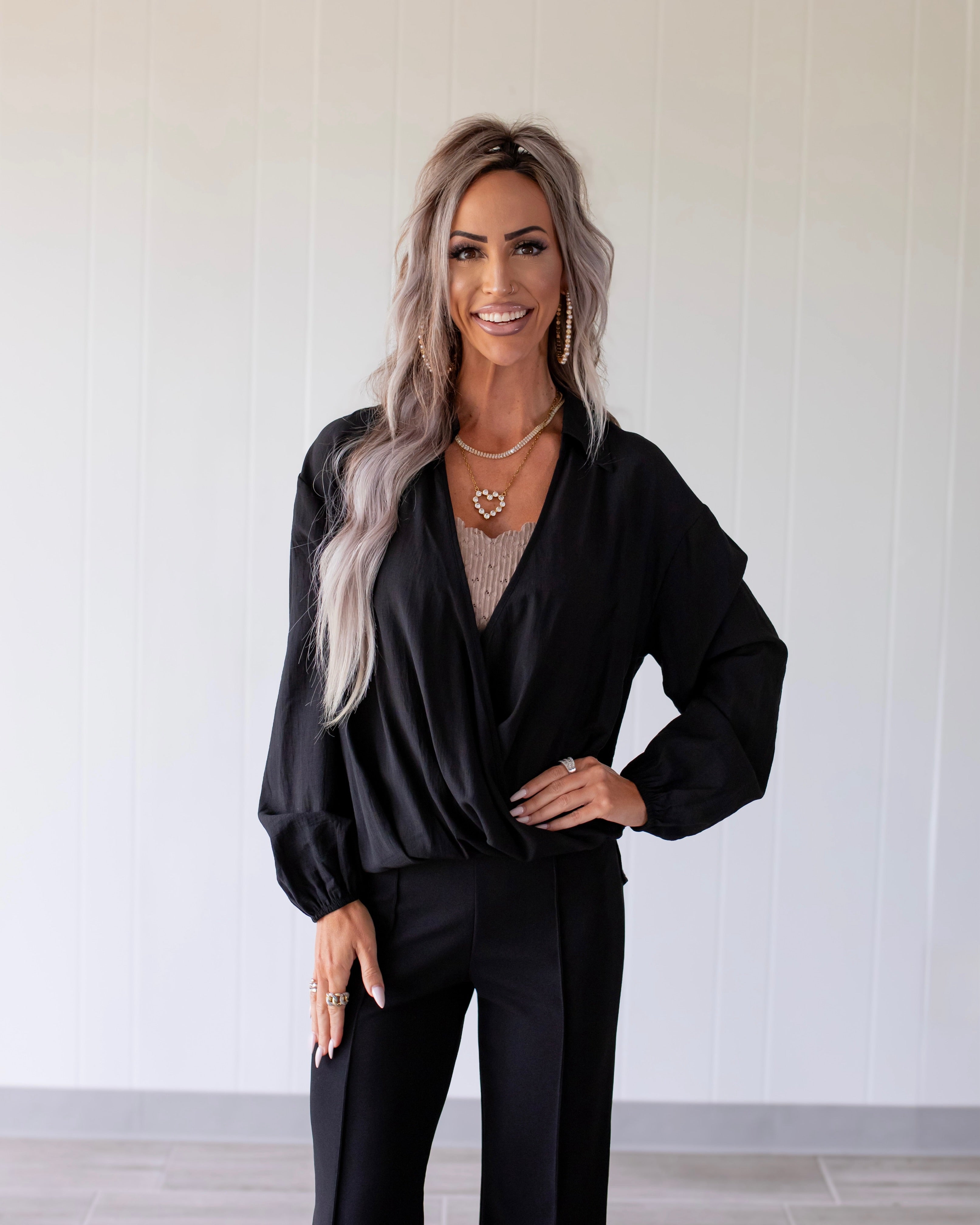 Breezy Babe Surplice Blouse - Black