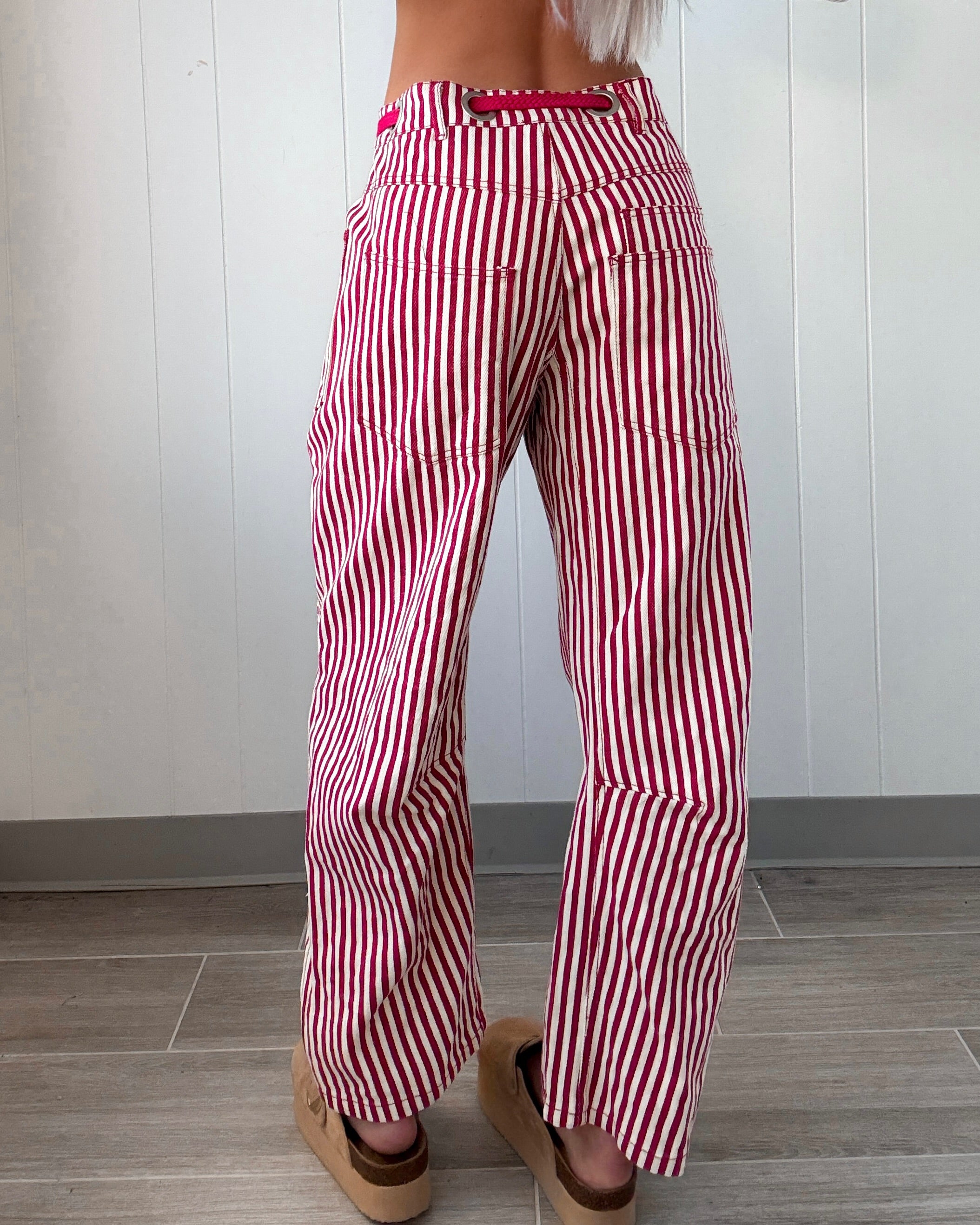 Claire Striped Twill Barrel Pants - Red