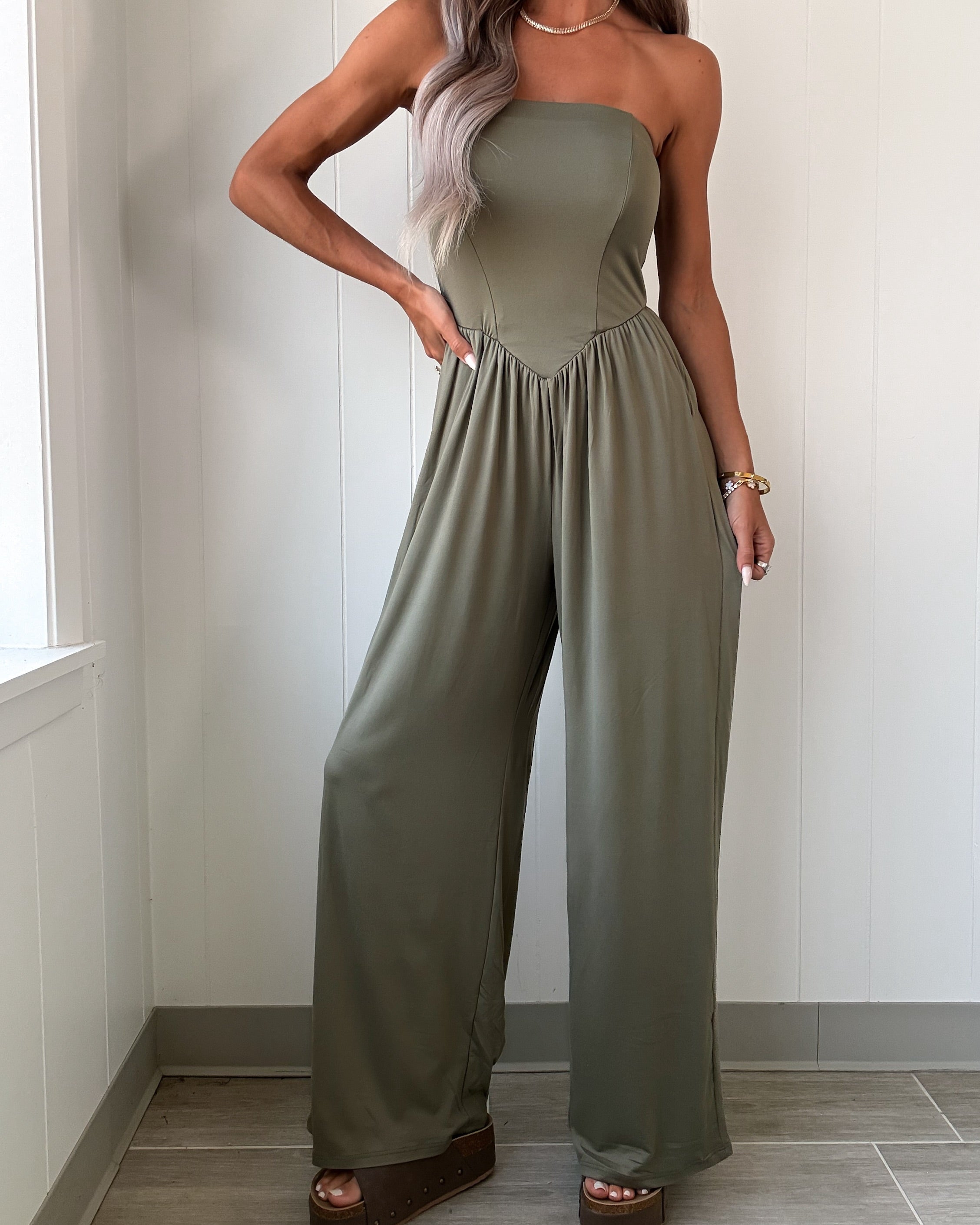 Fade Into You Jumpsuit - Olive