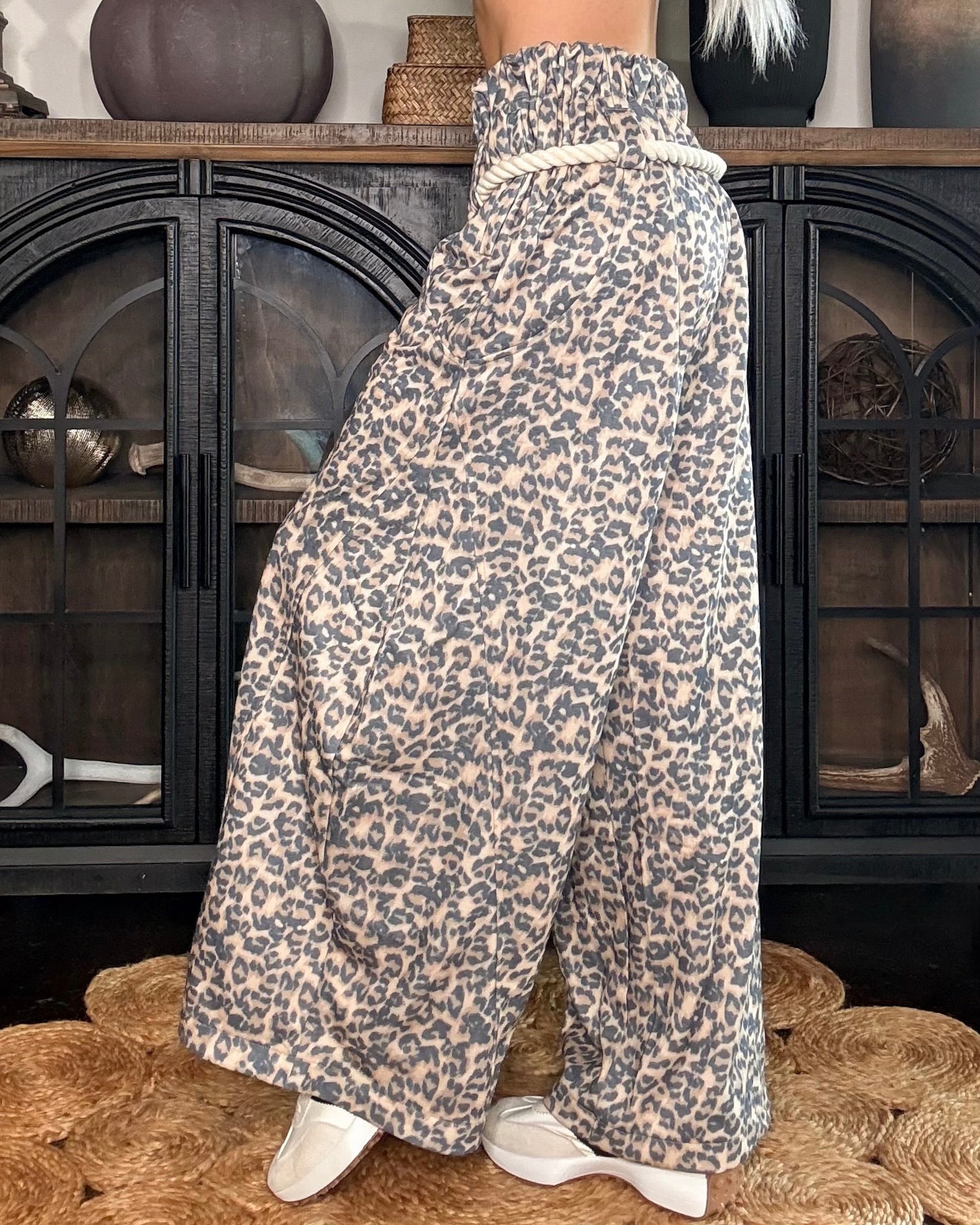 Roped In Barrel French Terry Pants - Leopard