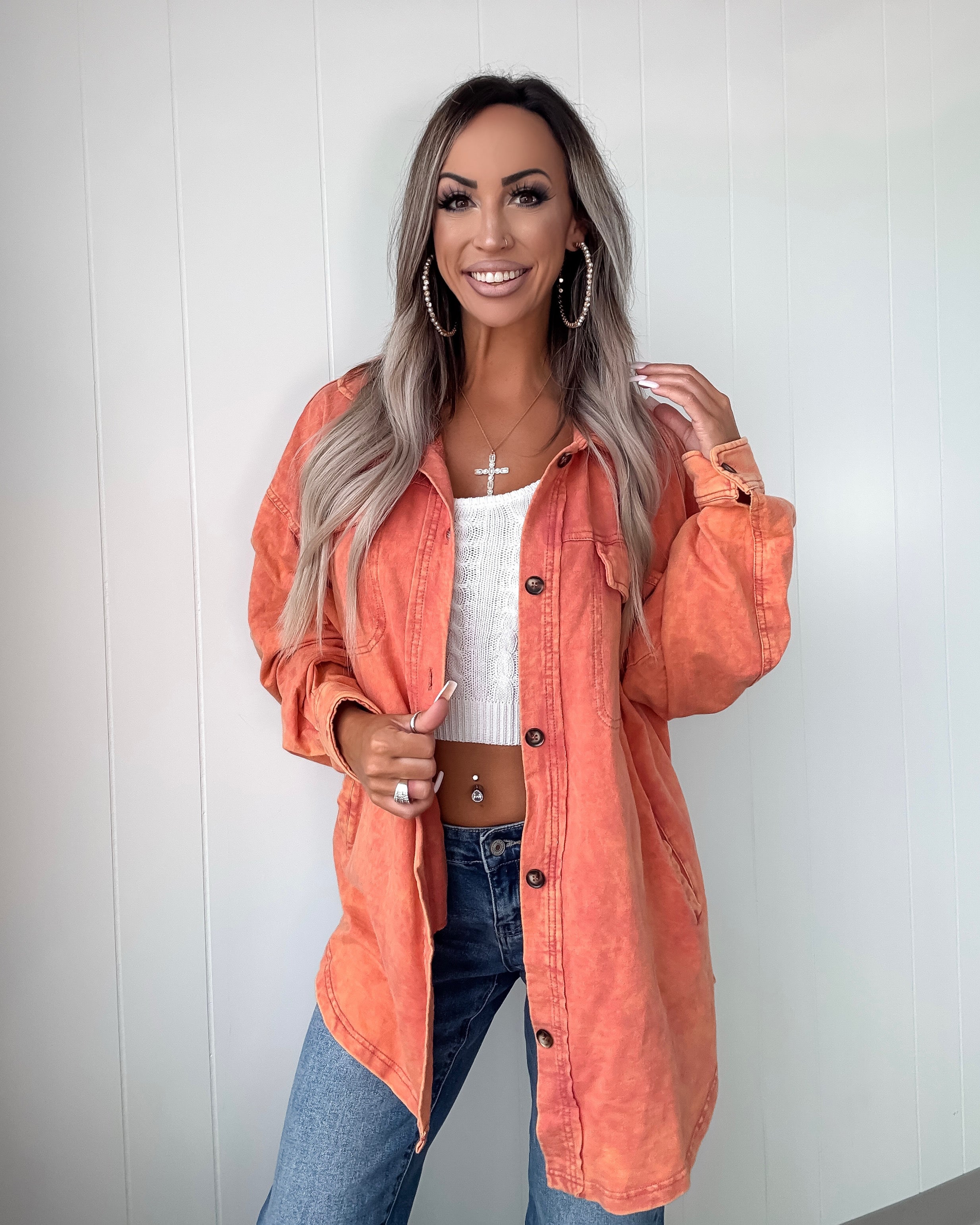 Good Vibes Mineral Wash Shacket - Rust