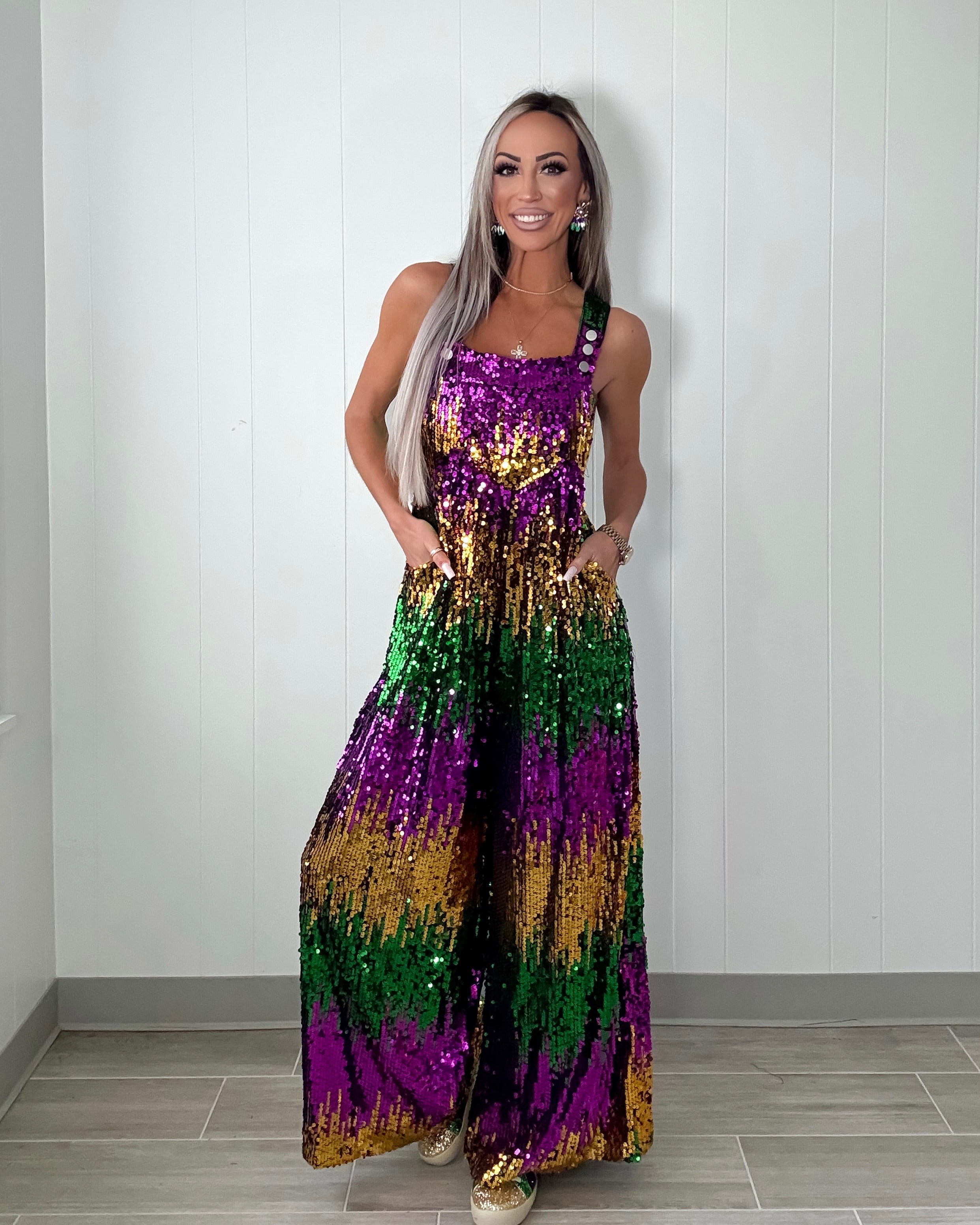 Masquerade Magic Sequin Colorblock Overalls