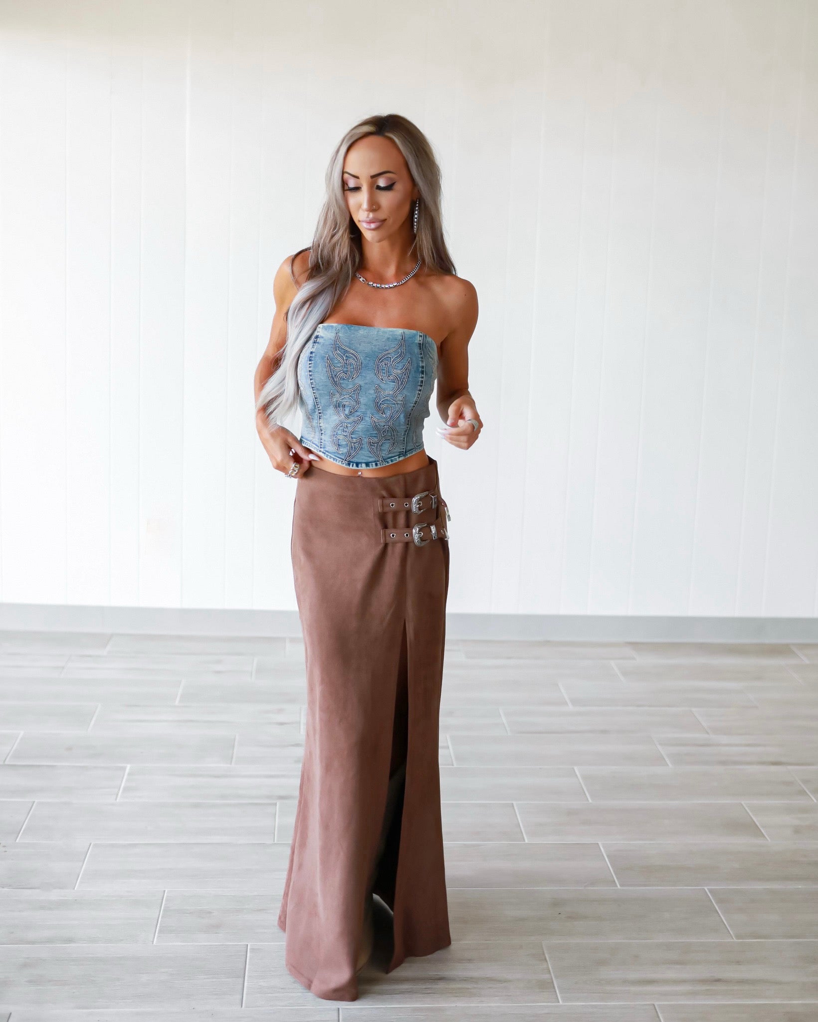 Canyon Stitch Denim Corset Top