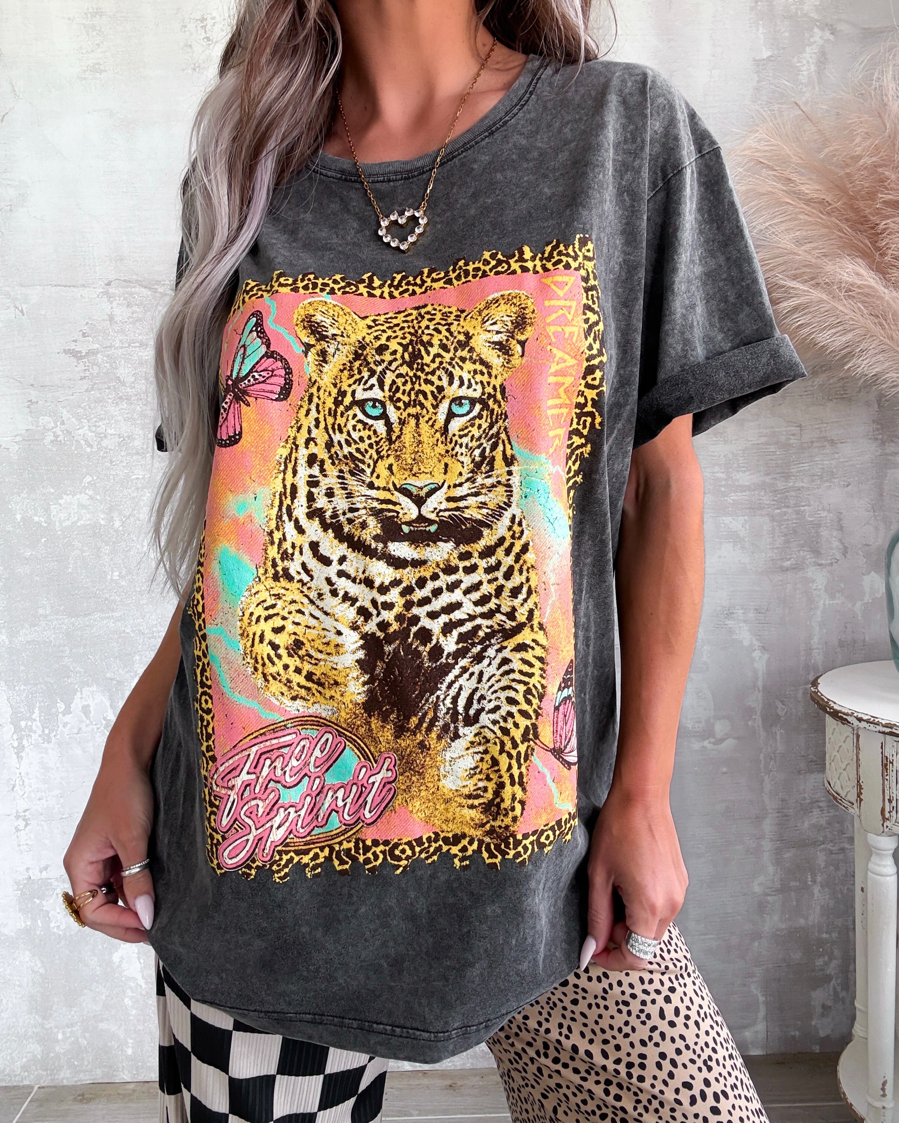 Free Spirit Dream Leopard Graphic Tee - Black