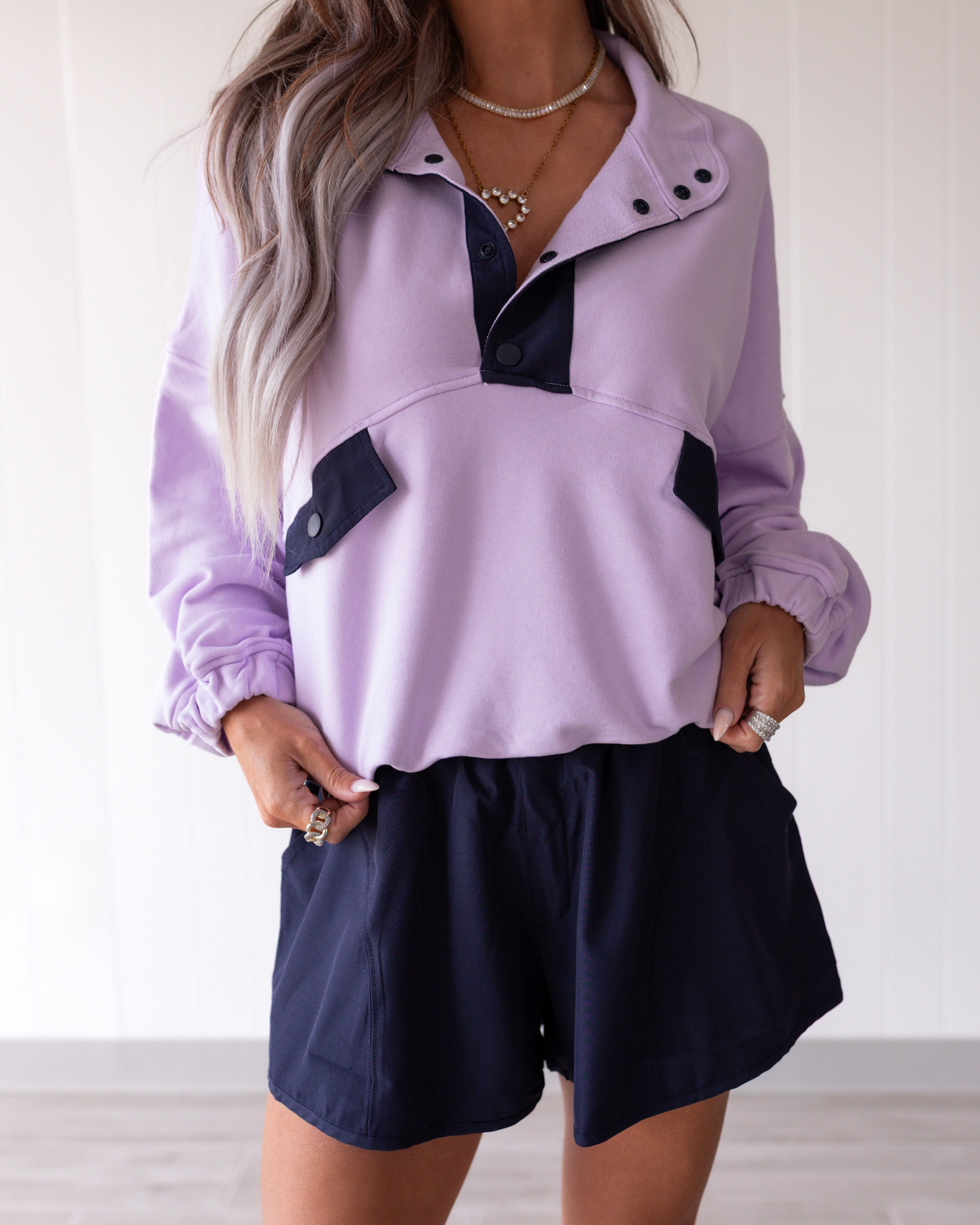 Sweetie Swirl French Terry Set - Lavender/Navy