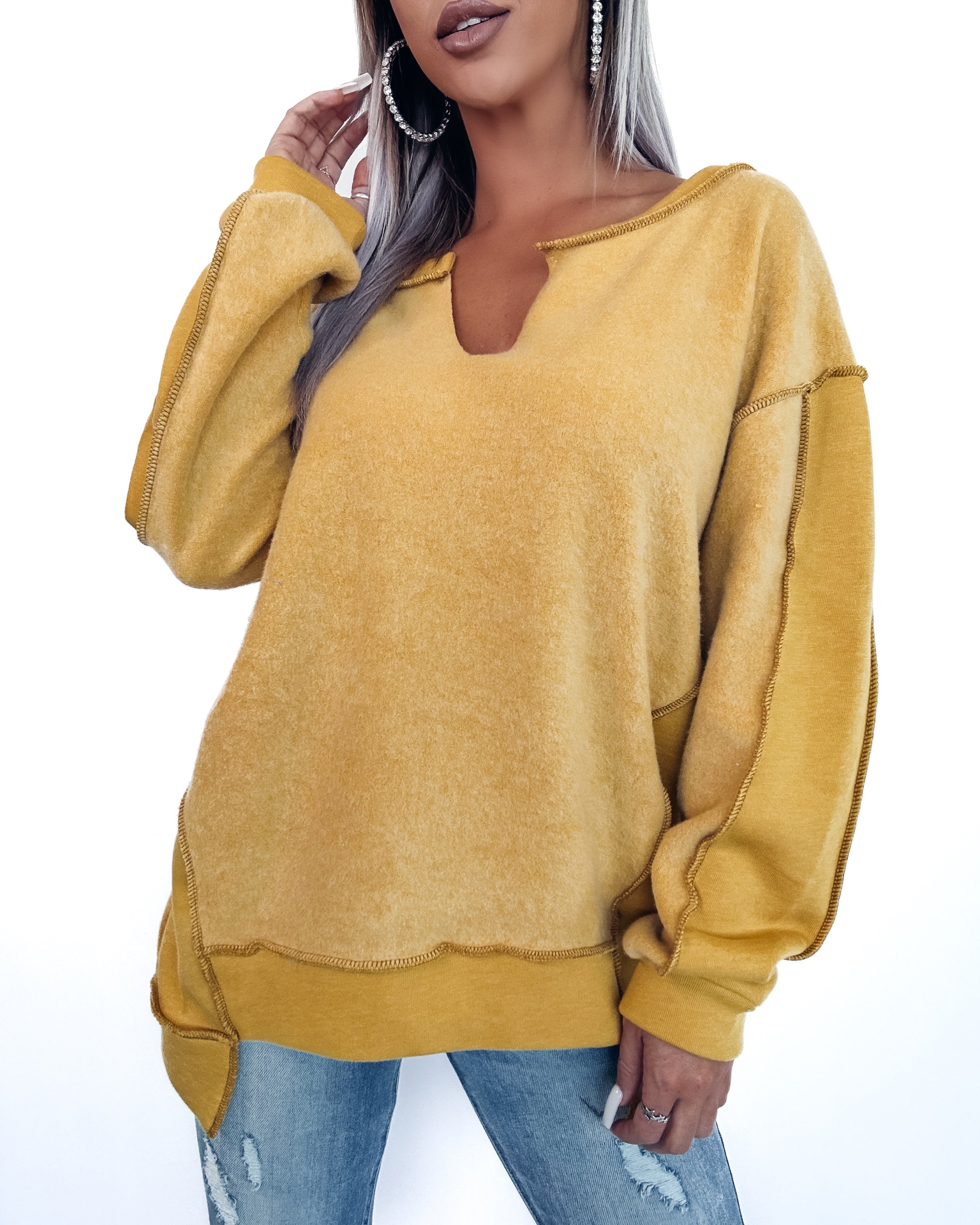 Fuzzy Feeling Fleece Sweater- Mustard