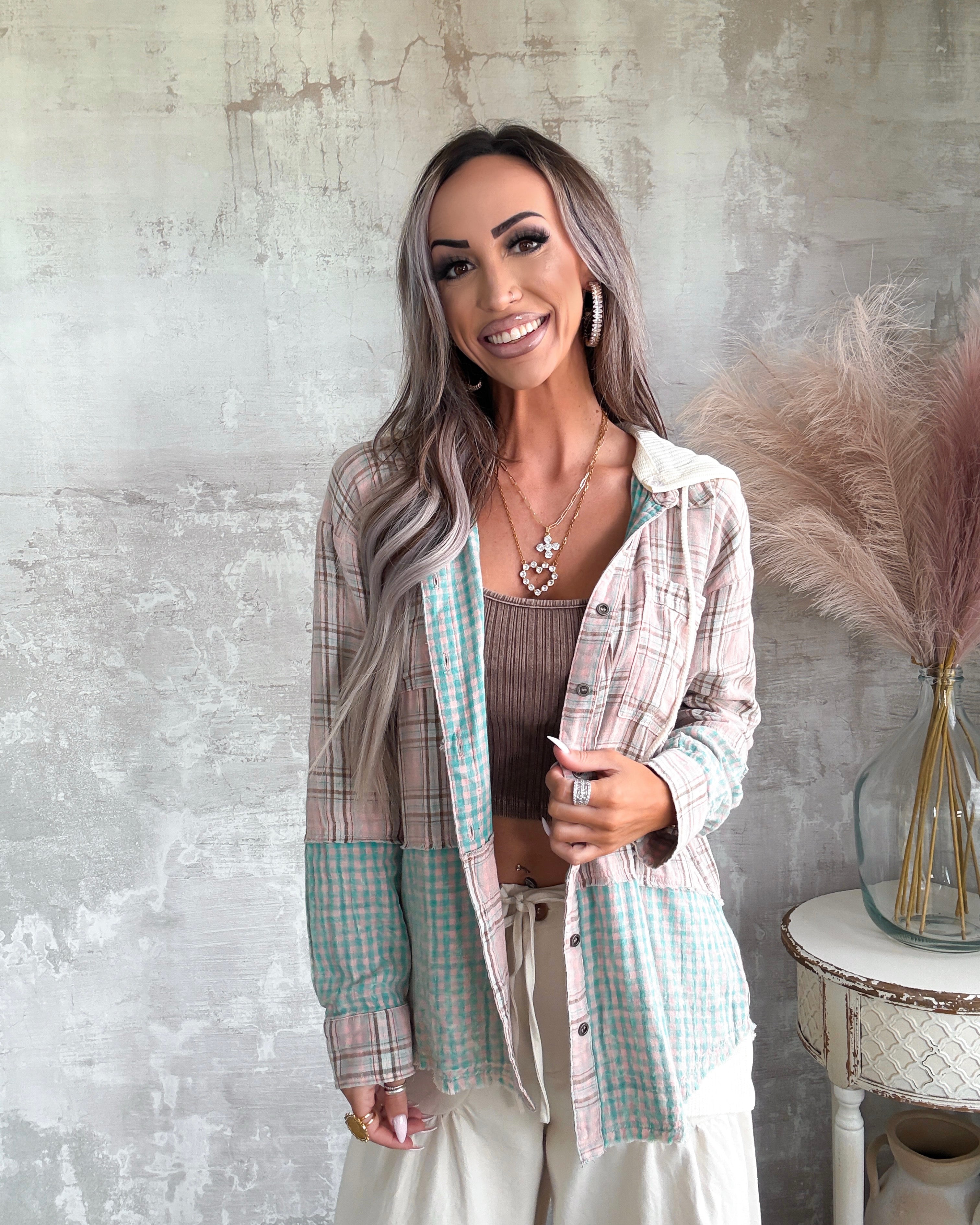 Neutral Mood Plaid Button Up - Washed Rose