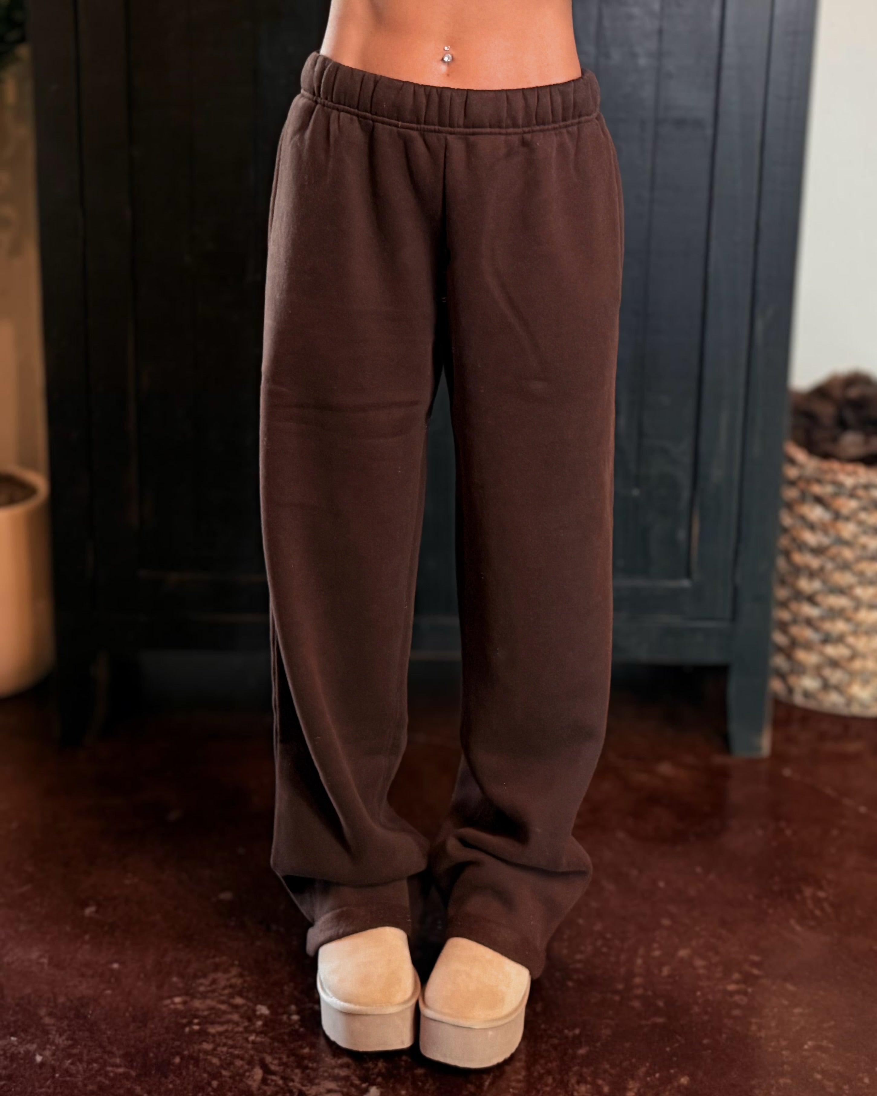 Lani Fleece Wide Leg Sweatpants - Dark Brown