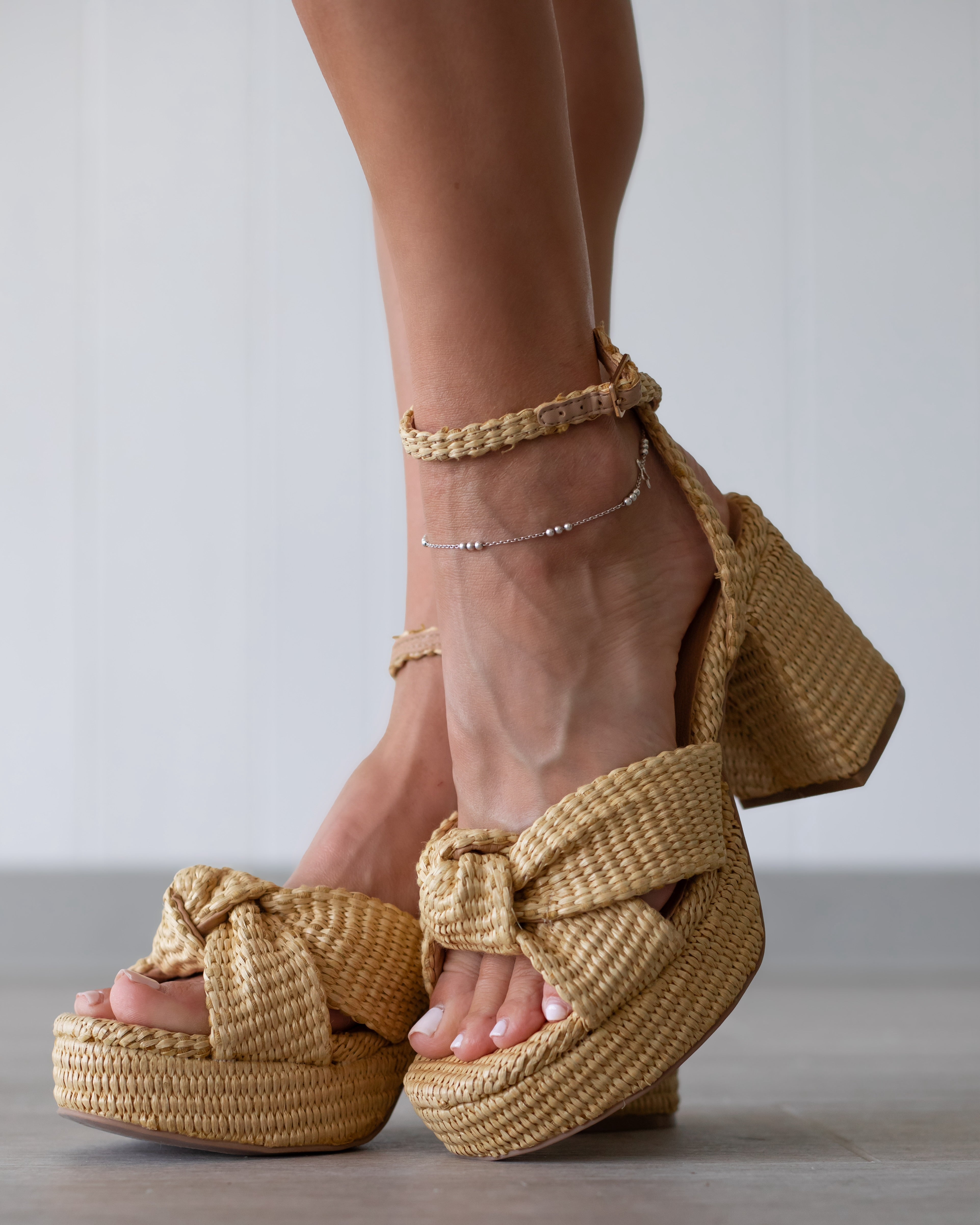 Reese Raffia Bow Heeled Sandals - Natural