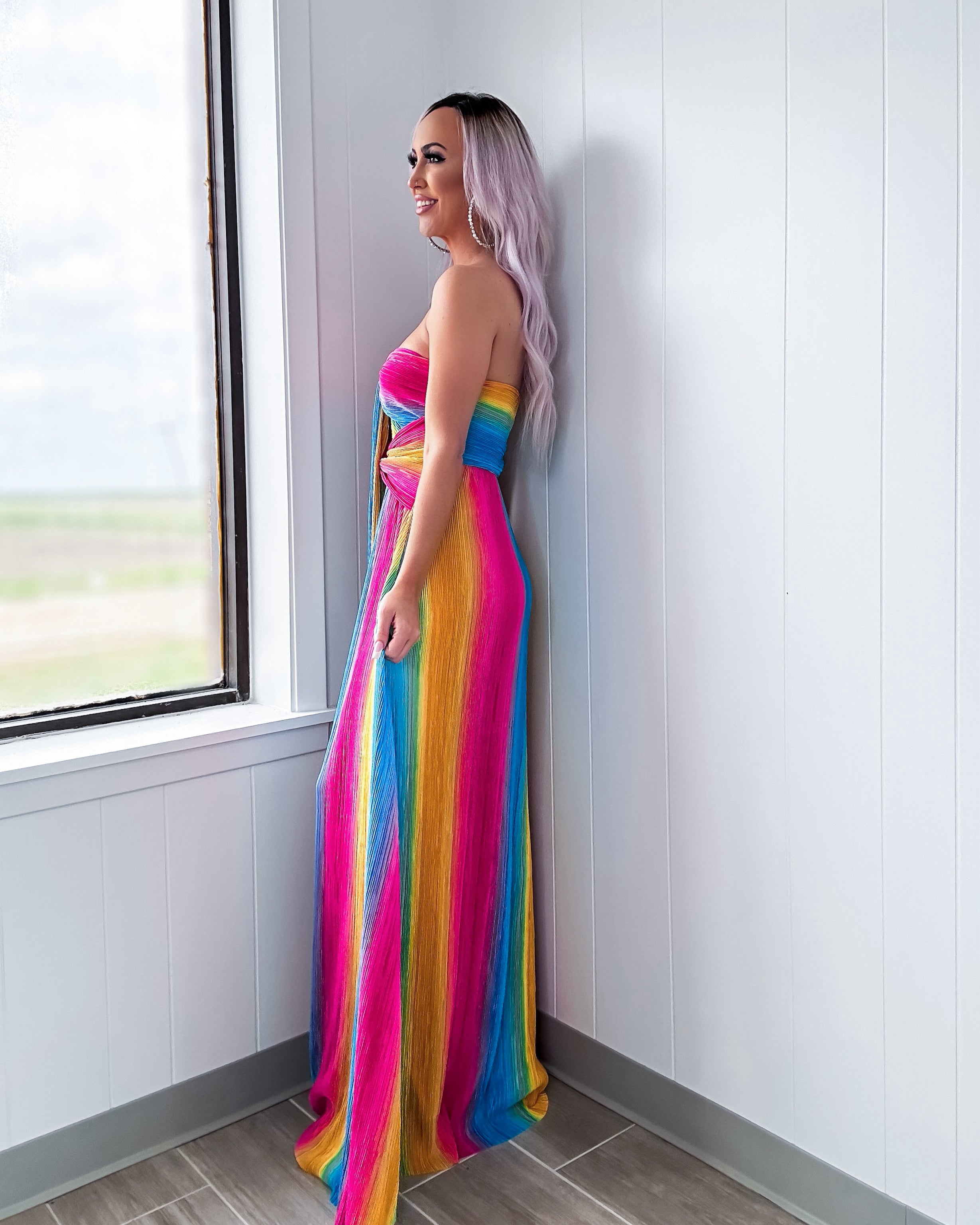 Eyes On Me Halter Maxi Dress - Rainbow
