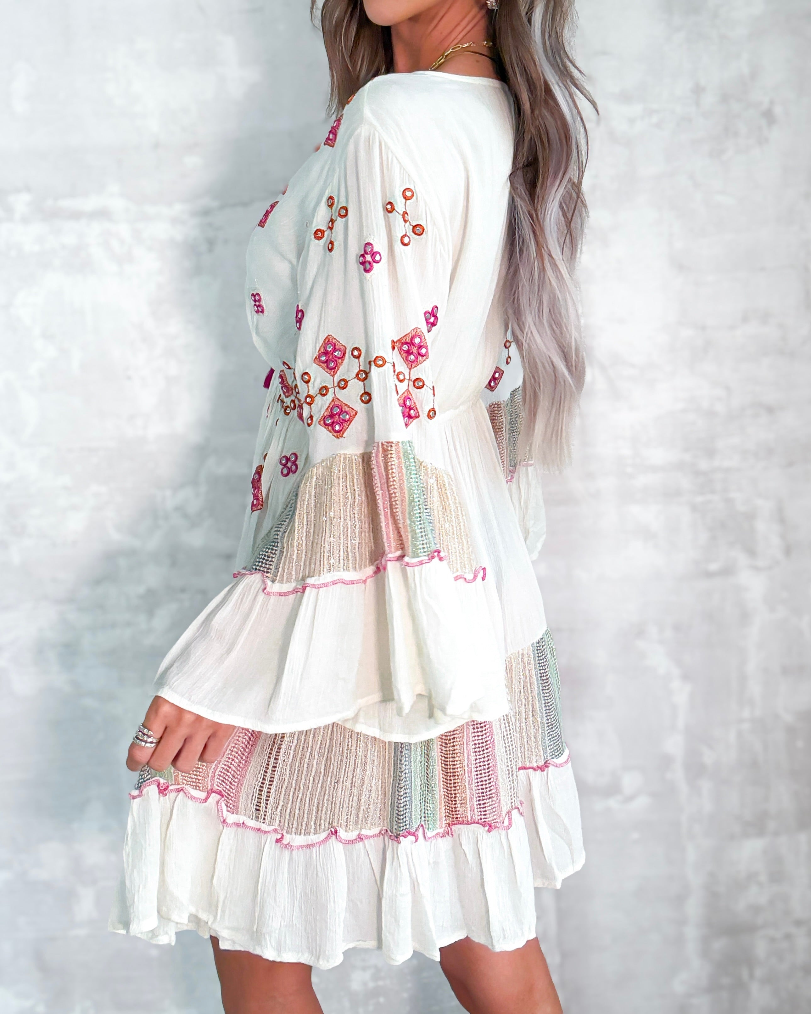Saffron Bloom Jewel Dress - Ivory
