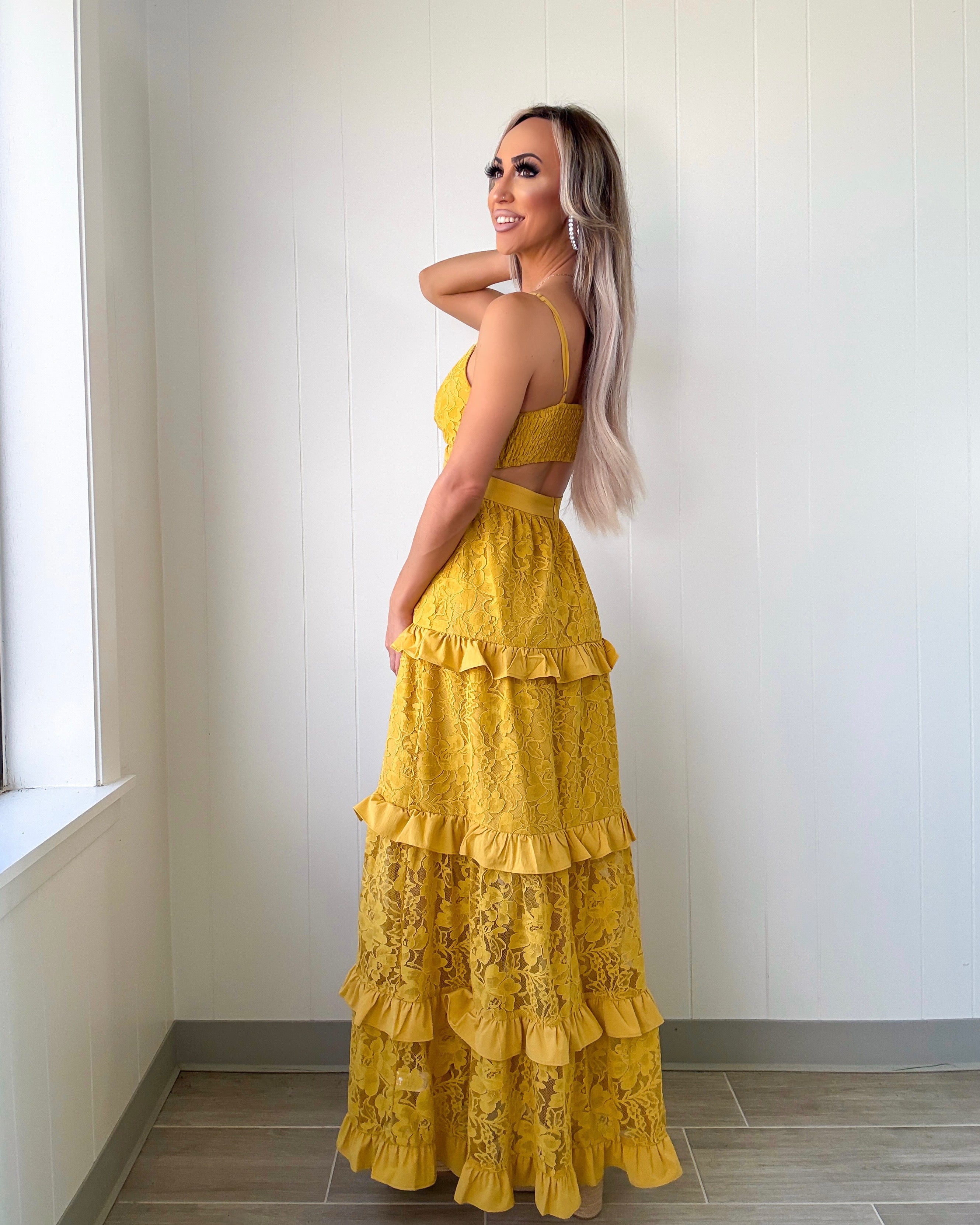 Golden Belle Maxi Lace Dress - Mustard Golden Belle Maxi Lace Dress - Mustard