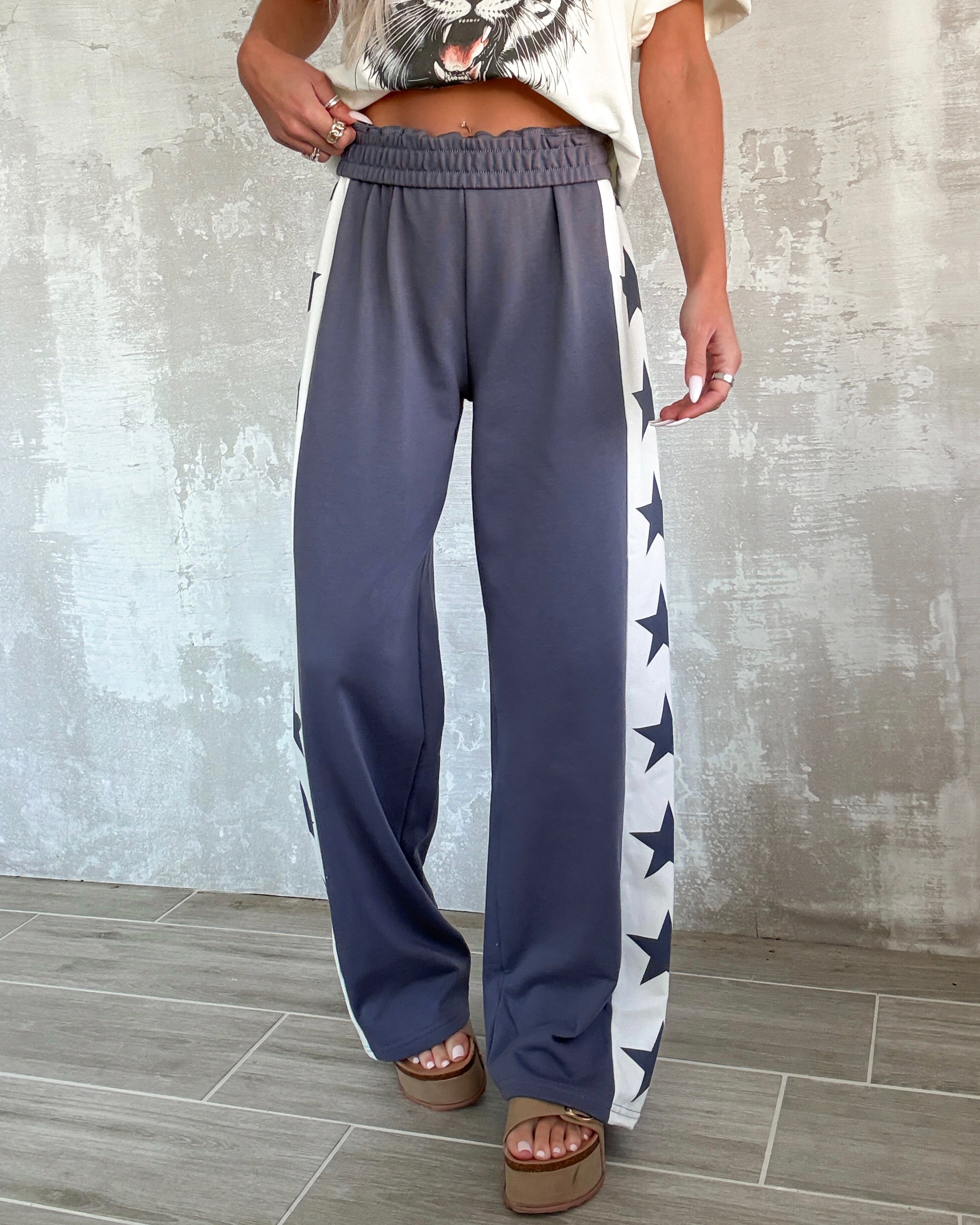 Star Striped Sweatpants - Smokey Blue