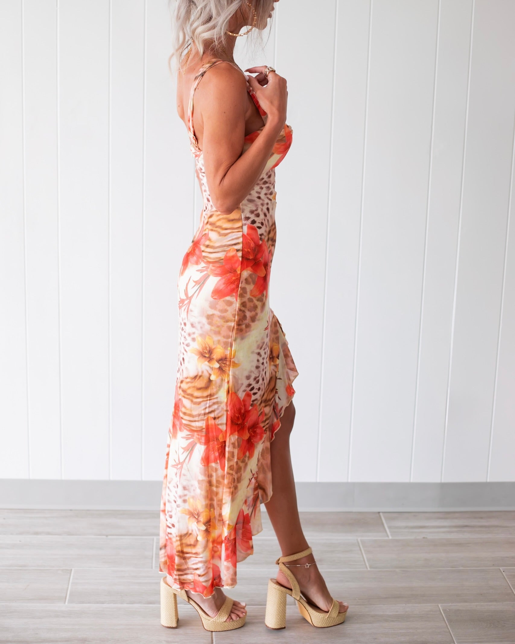 Wild Bloom Ruffle Dress - Yellow/Orange