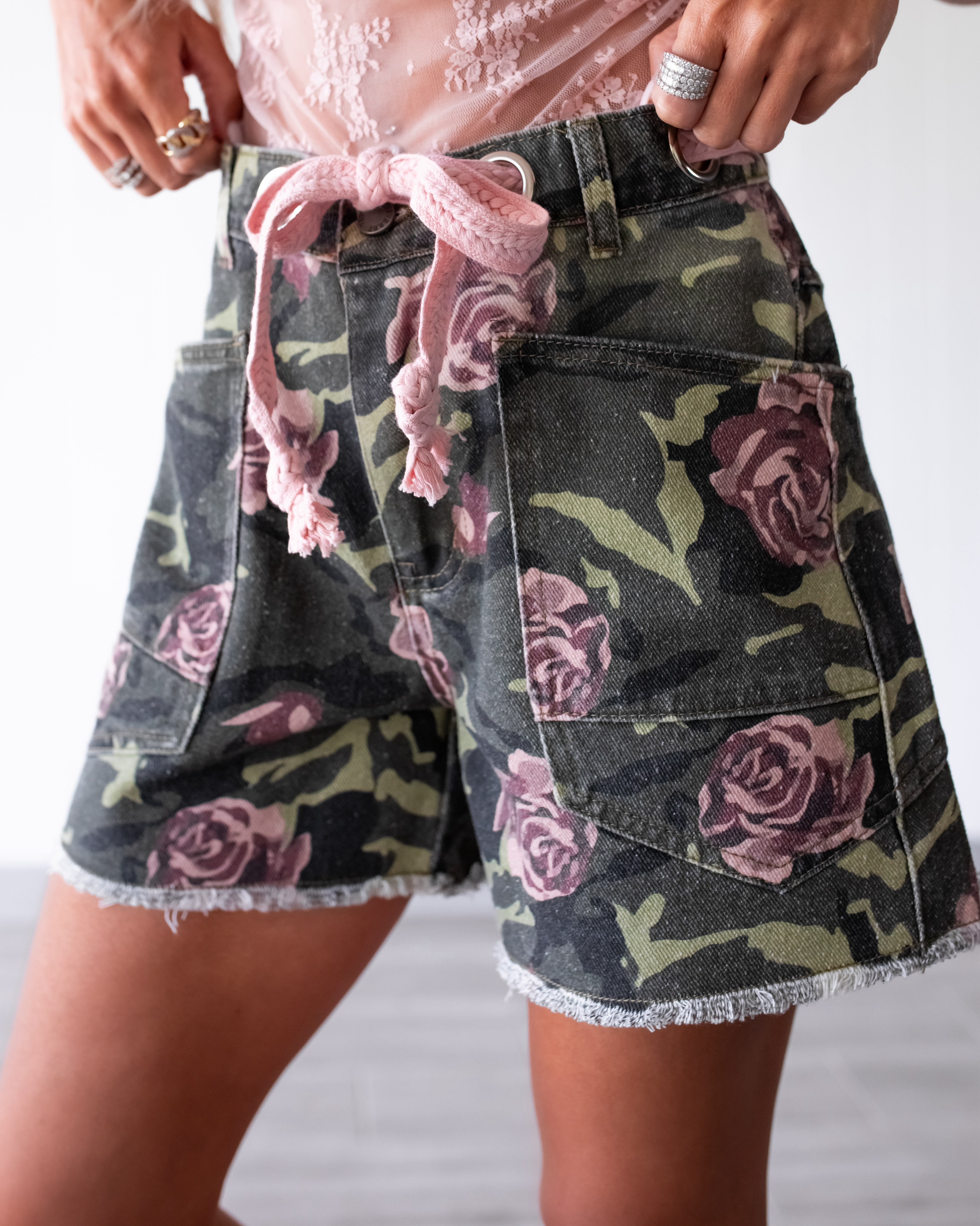 Floral Force Denim Shorts - Camo