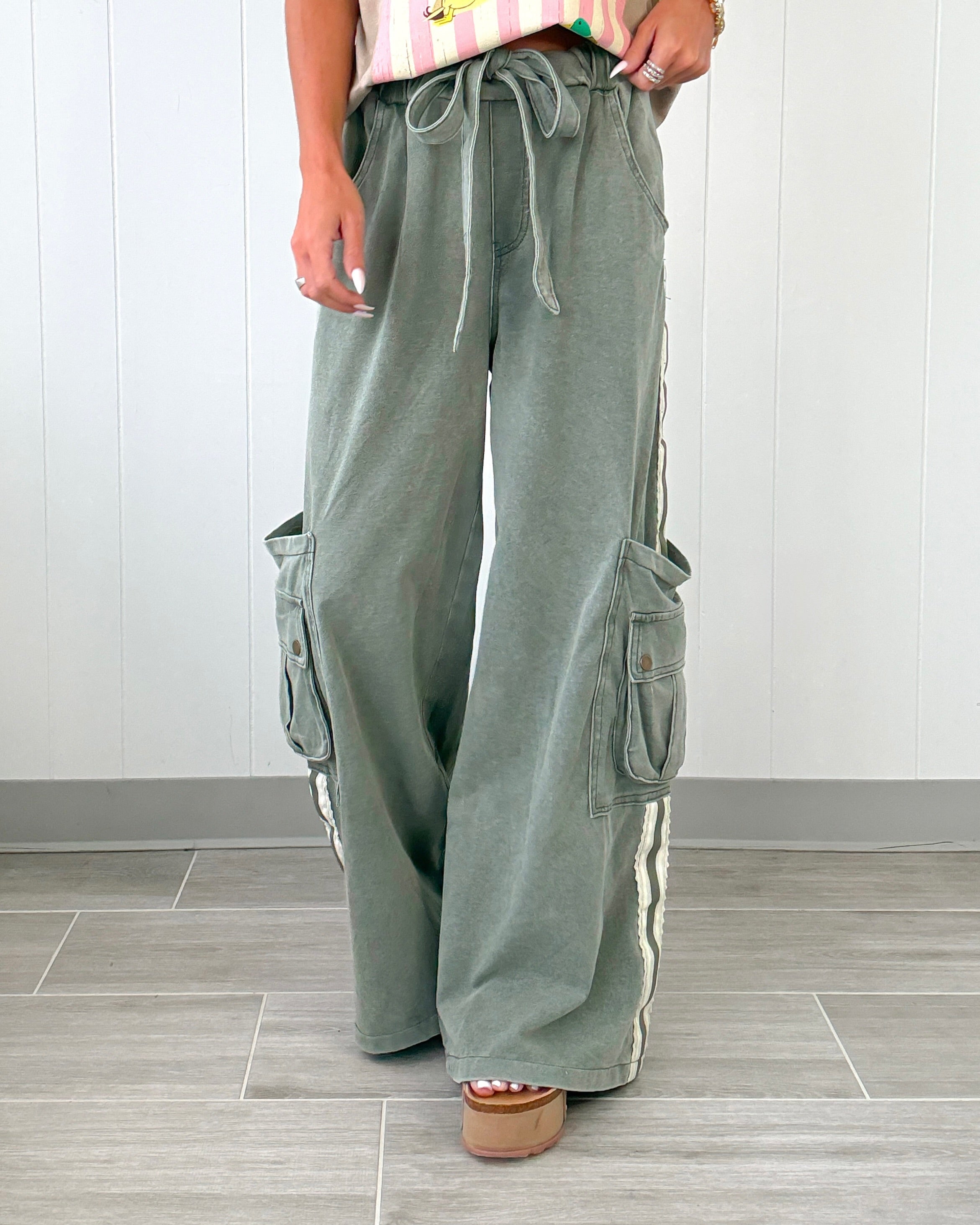 Lace Me Up Cargo Pants - Olive