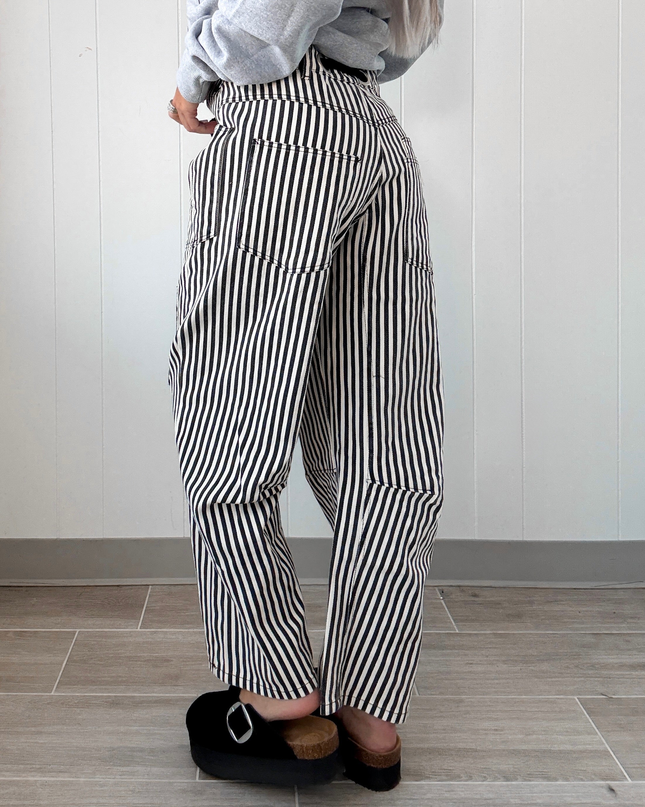 Claire Striped Twill Barrel Pants - Black