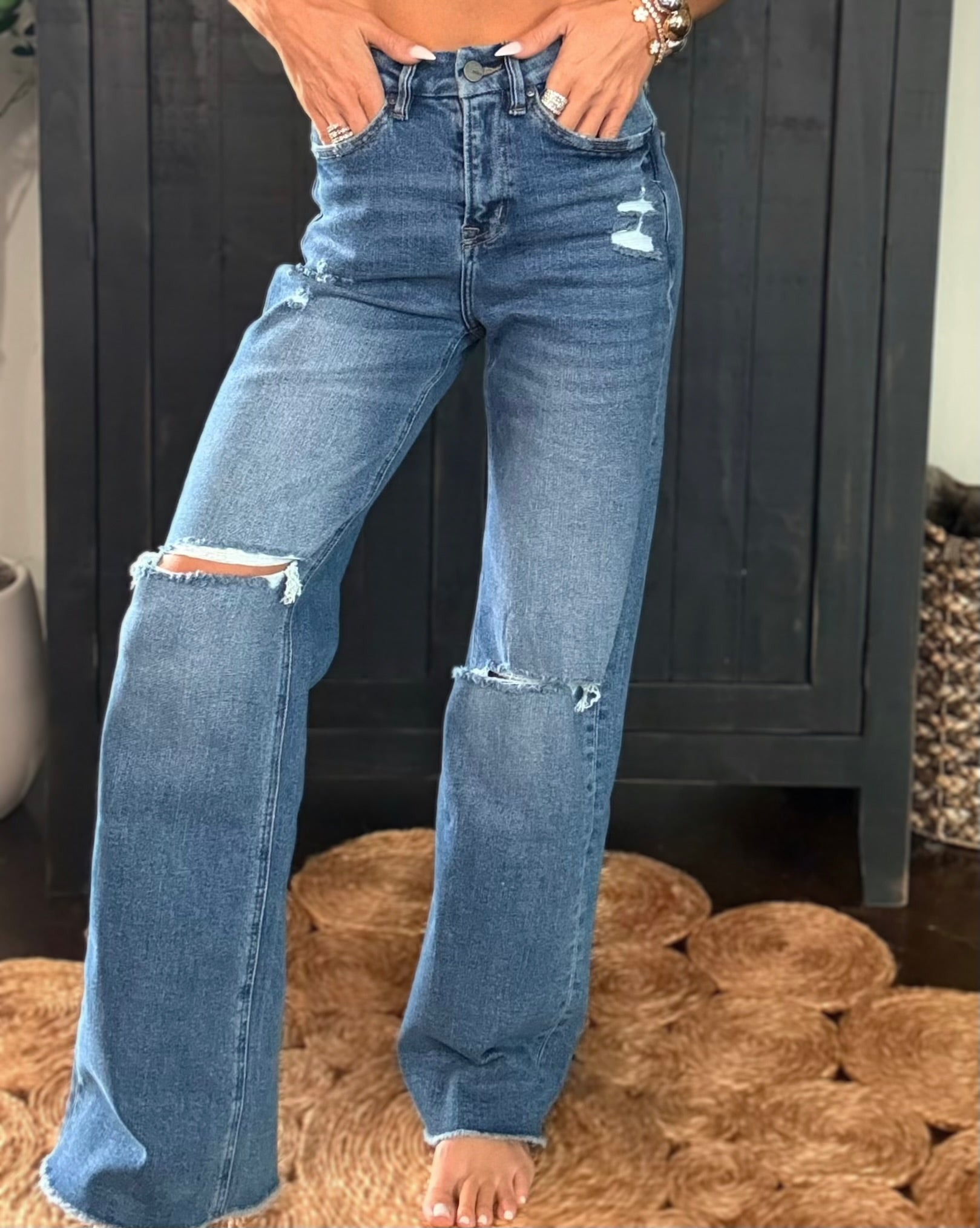 Pixie High Waist Distressed Jeans - Medium Wash