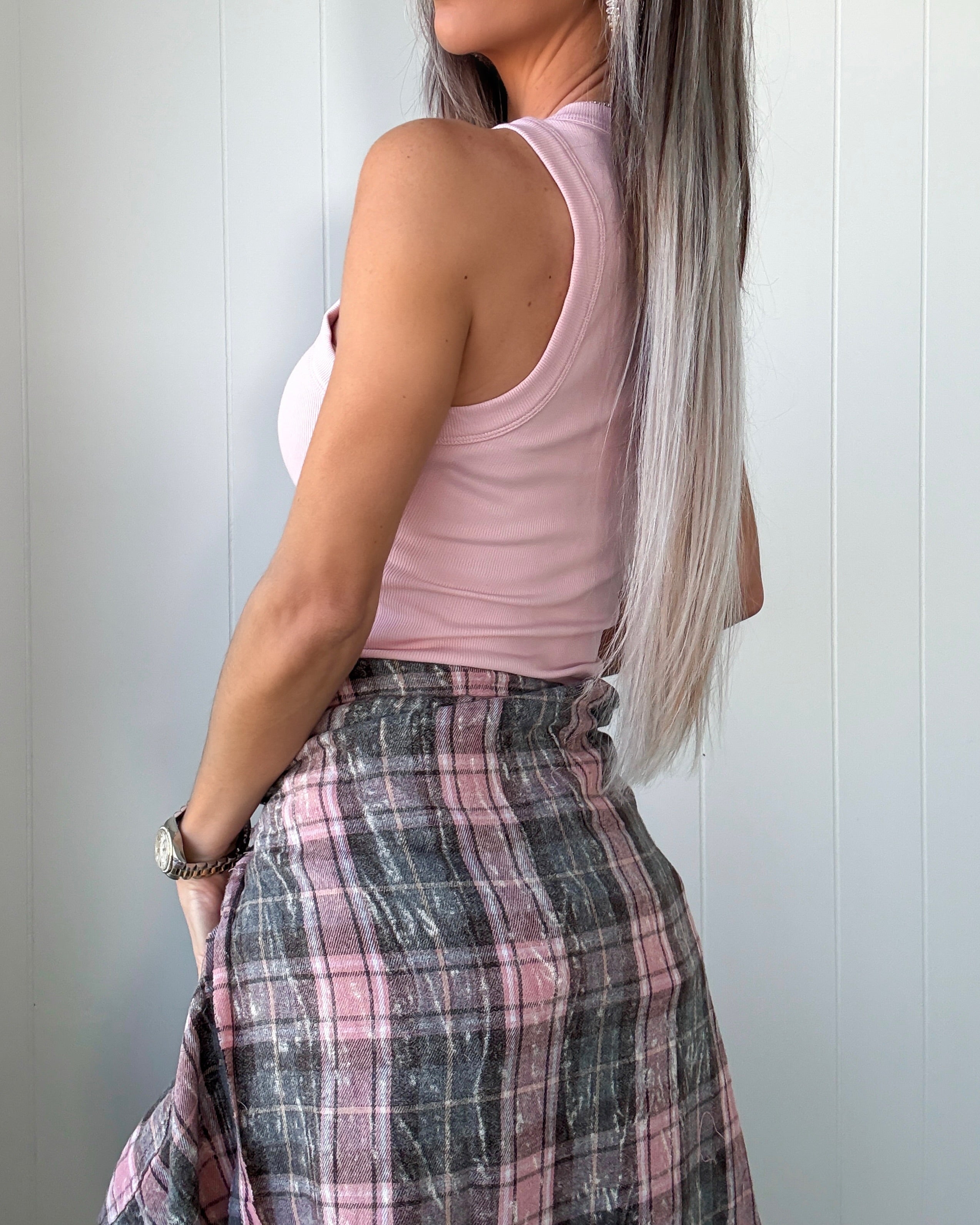 Clean Cut Ribbed Tank - Pink