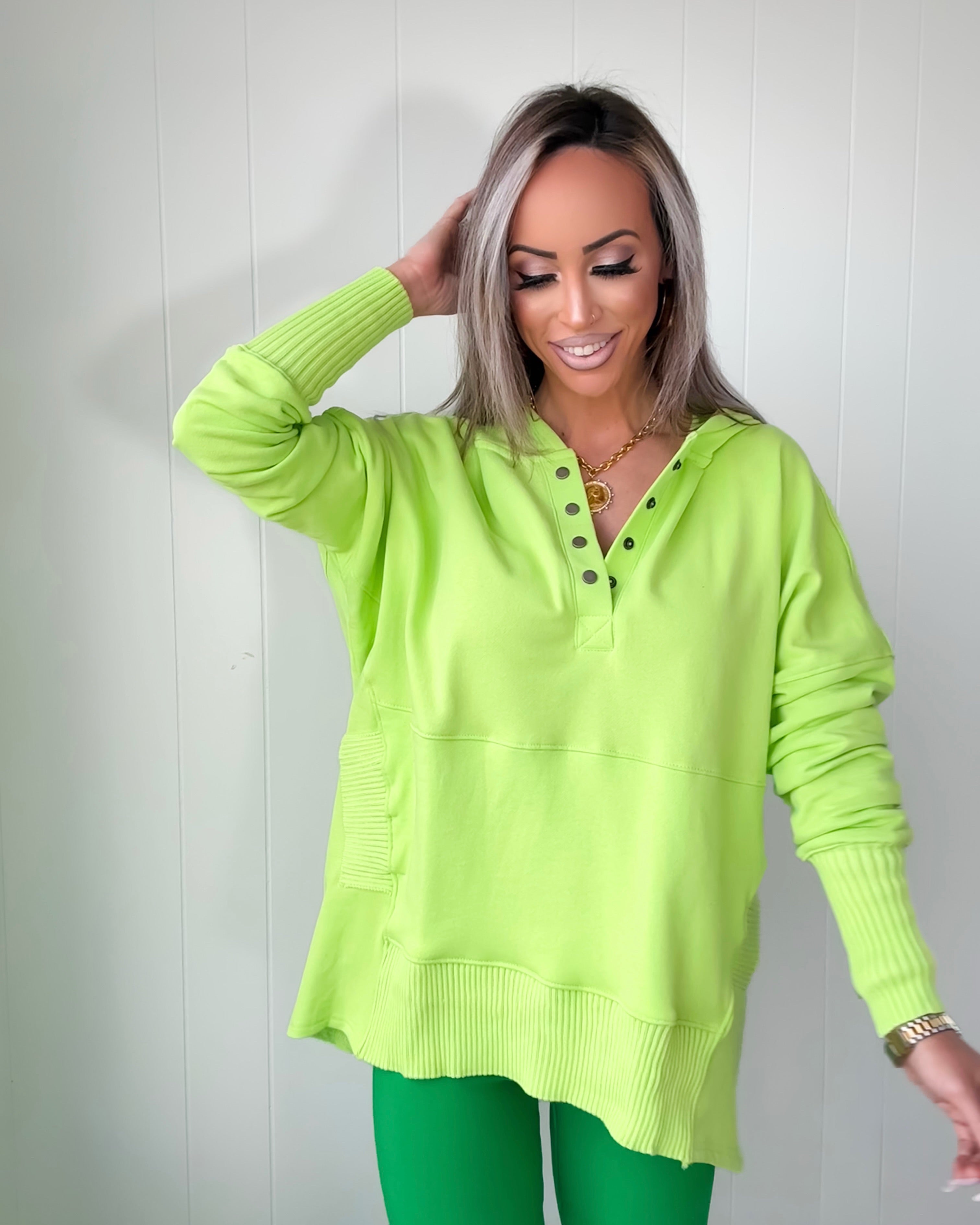 Cozy Crush French Terry Hoodie - Neon Lime