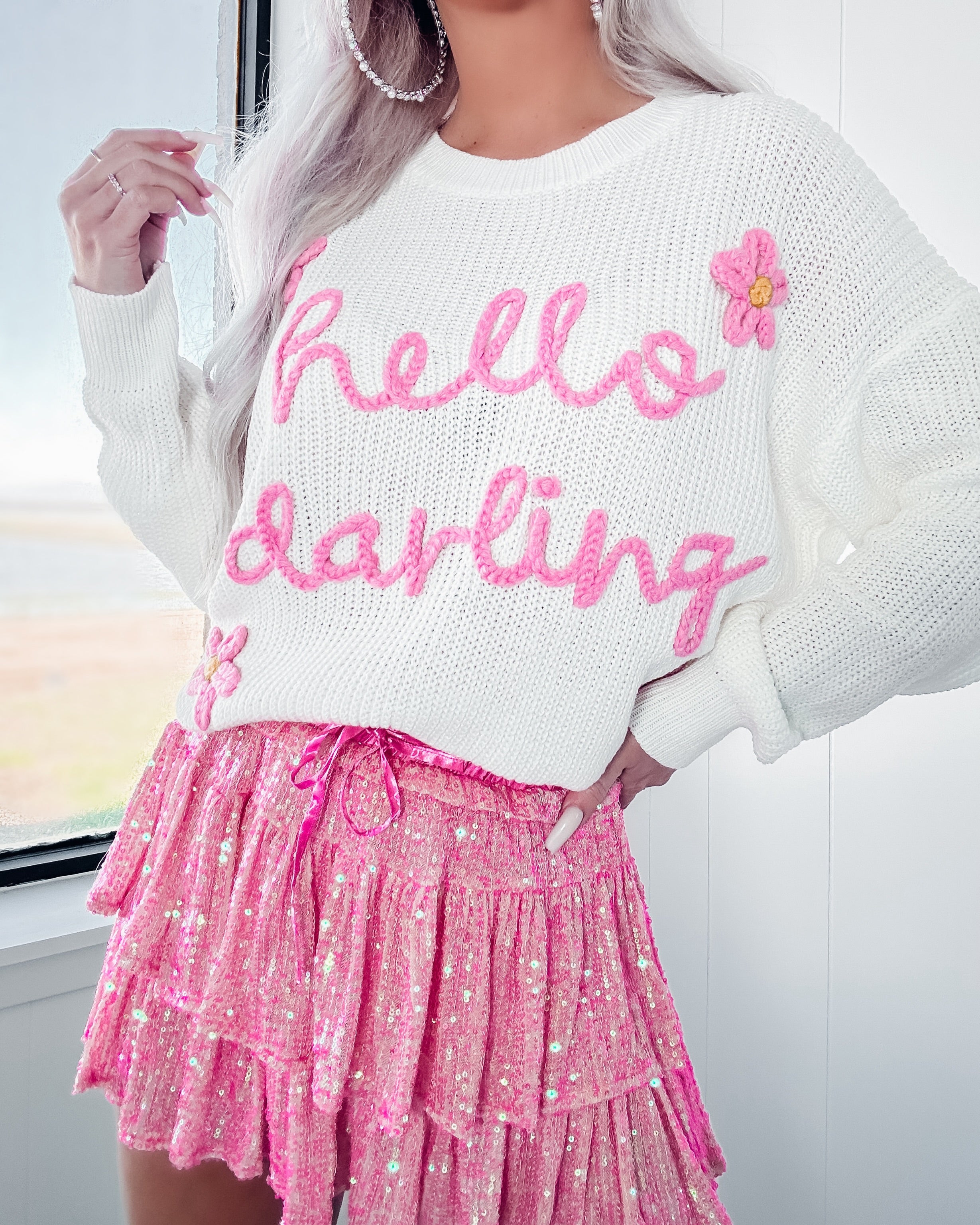 Hello Darling Flower Sweater - Ivory