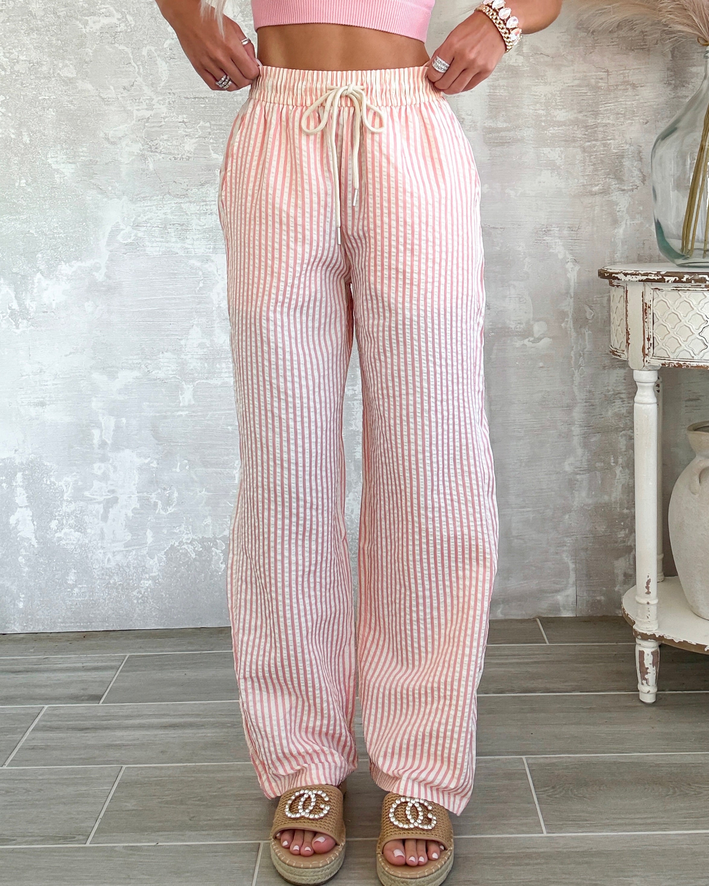 Bayside Striped Pants - Pink