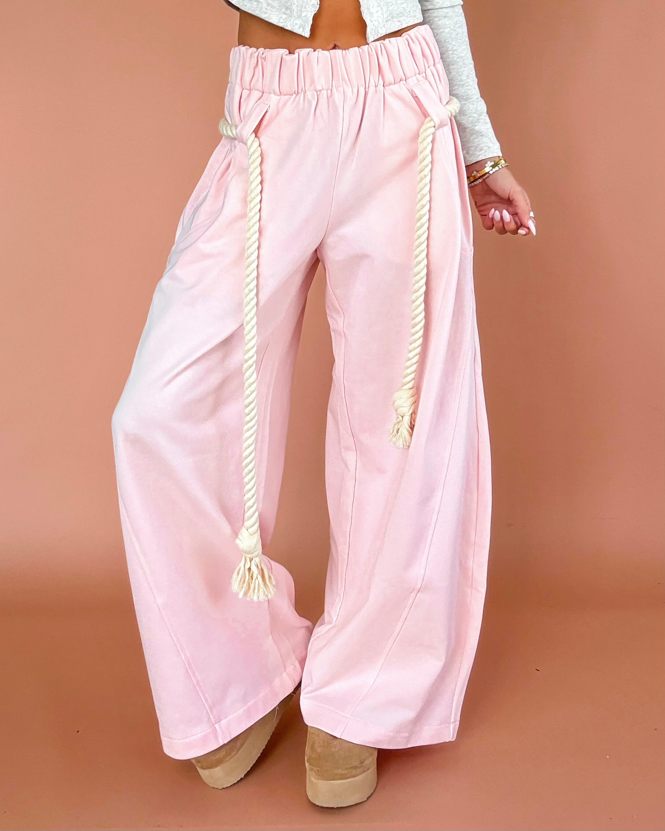 Roped In Barrel French Terry Pants - Blush Pink