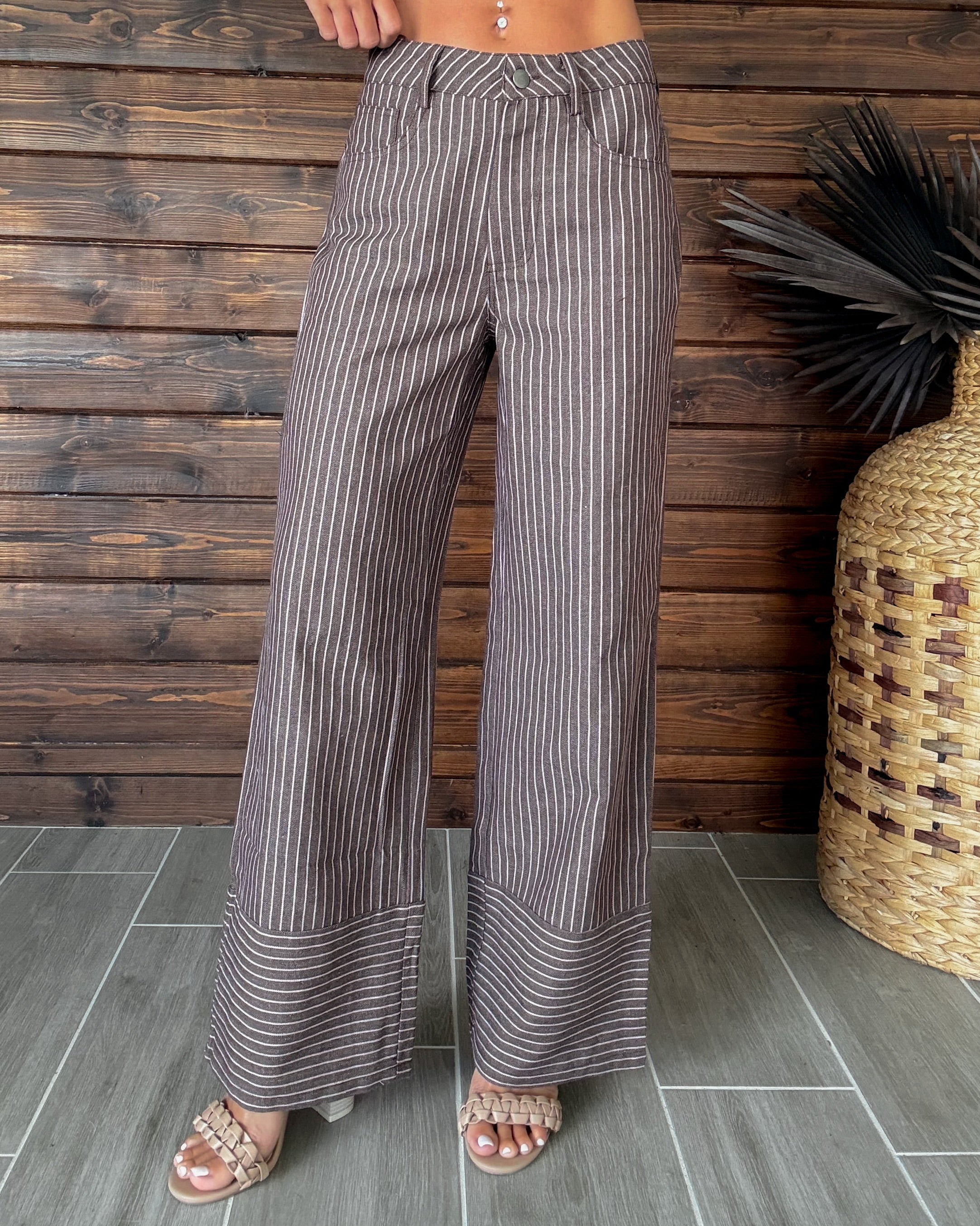 Harvest Stroll Pinstripe Pants - Brown
