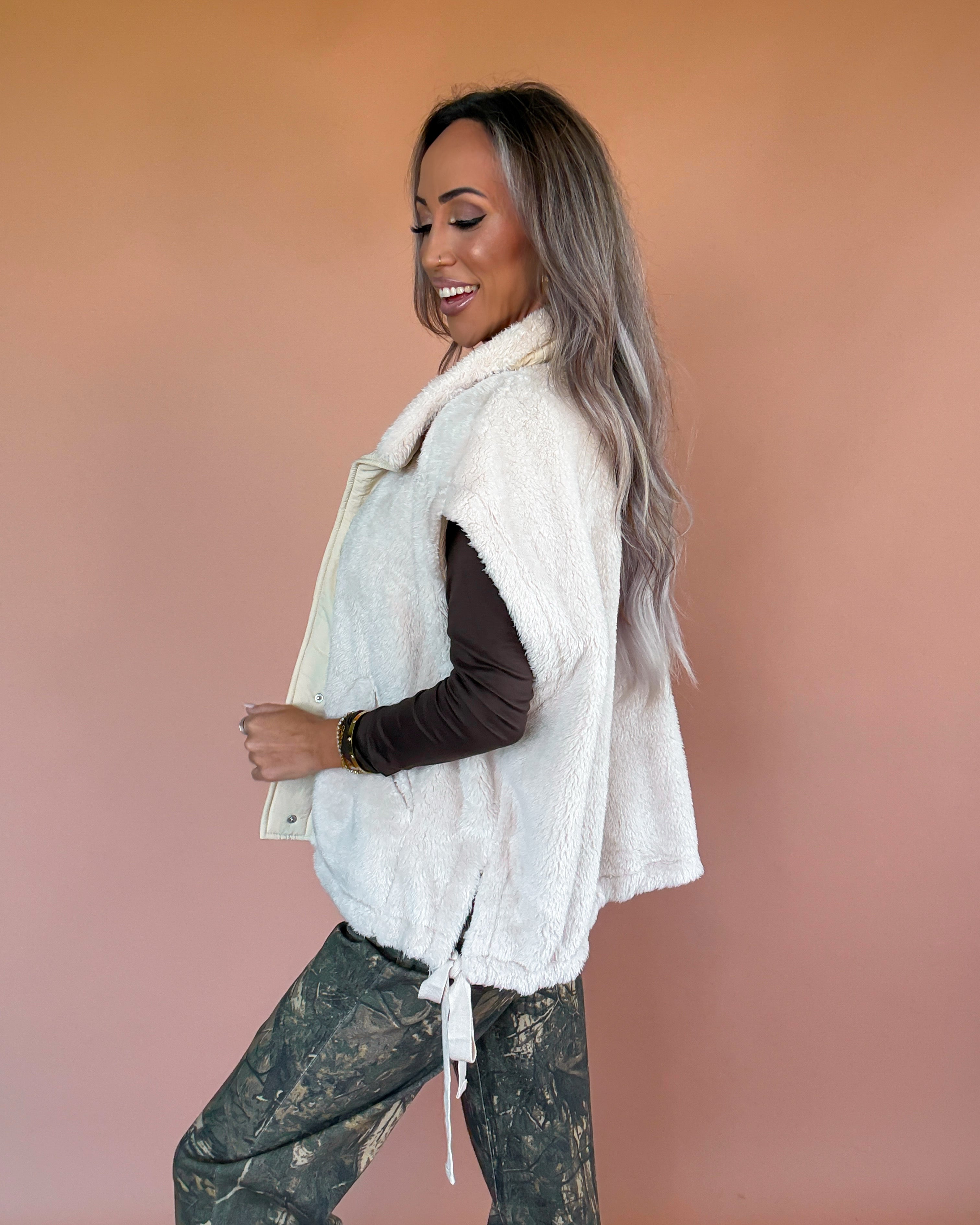 Snuggle Season Sherpa Fleece Vest - Cream